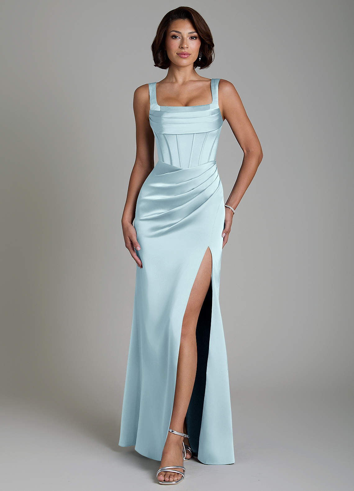 cloud blue bridesmaid dresses La Femme 32799 Dress Yes Models Dress Size Dusty Blue Bridesmaid Gowns -