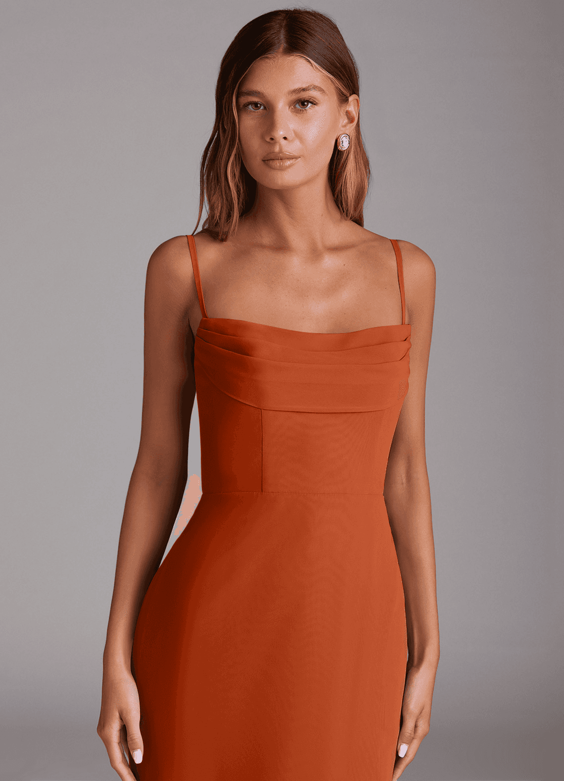 Azazie Saige Vestidos de damas de honor Vestido de Naranja Quemada de Gasa de Corte en A Convertible con Vestidos sin tirantes image1