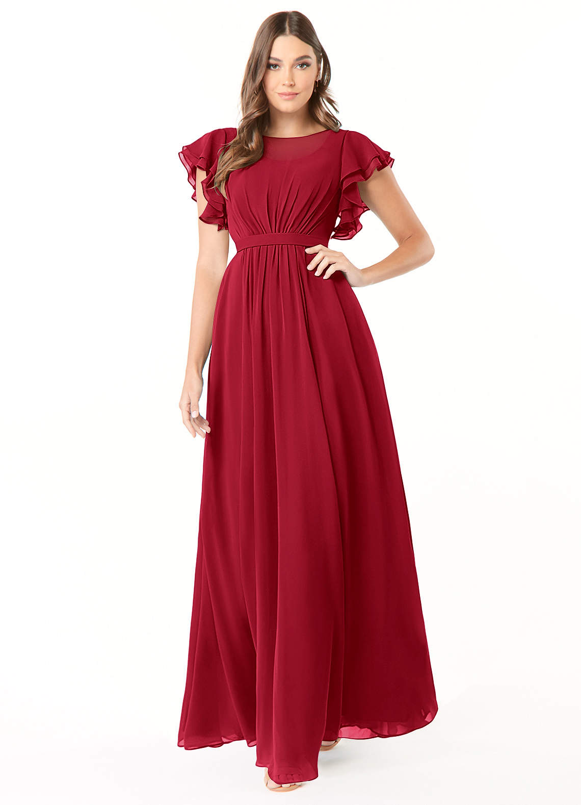 Azazie Daphne vestidos de dama de honor modestos Vestido de Corte En A Volantes Hasta el suelo Gasa image1