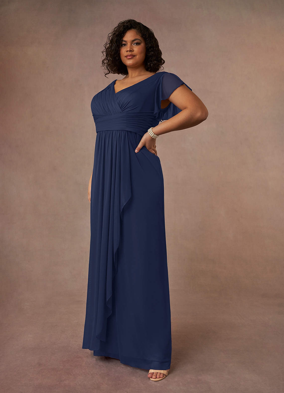 Azazie Reneya Mother of the Bride Dresses Dark Navy A-Line Pleated Mesh Dress image7