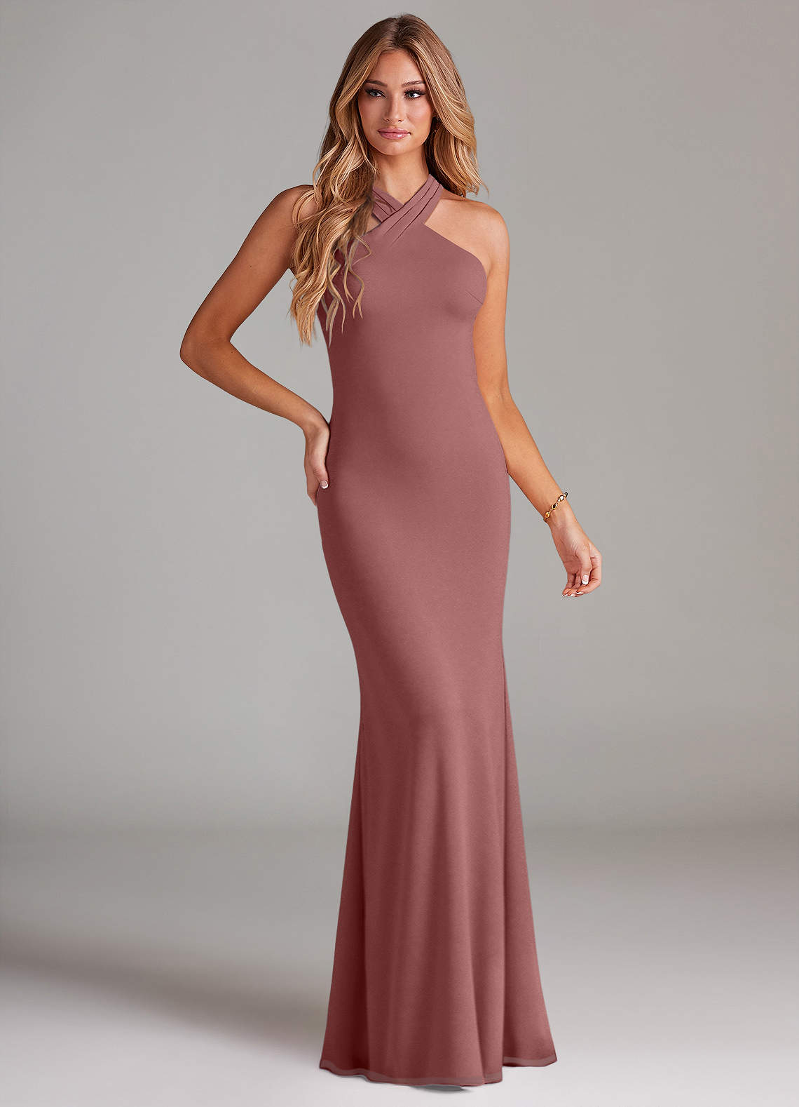 Azazie Doretta Bridesmaid Dresses Desert Rose Mermaid Pleated Chiffon Dress image1