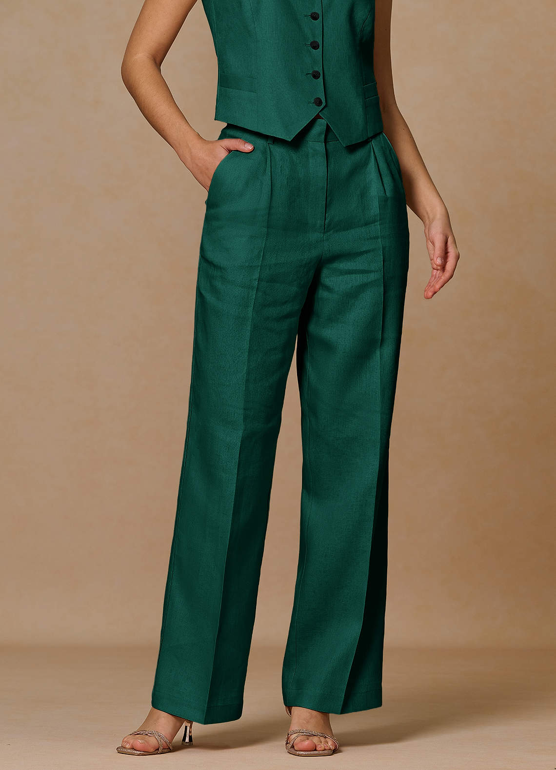 front Belicia Esmeralda Pantalones 100% lino