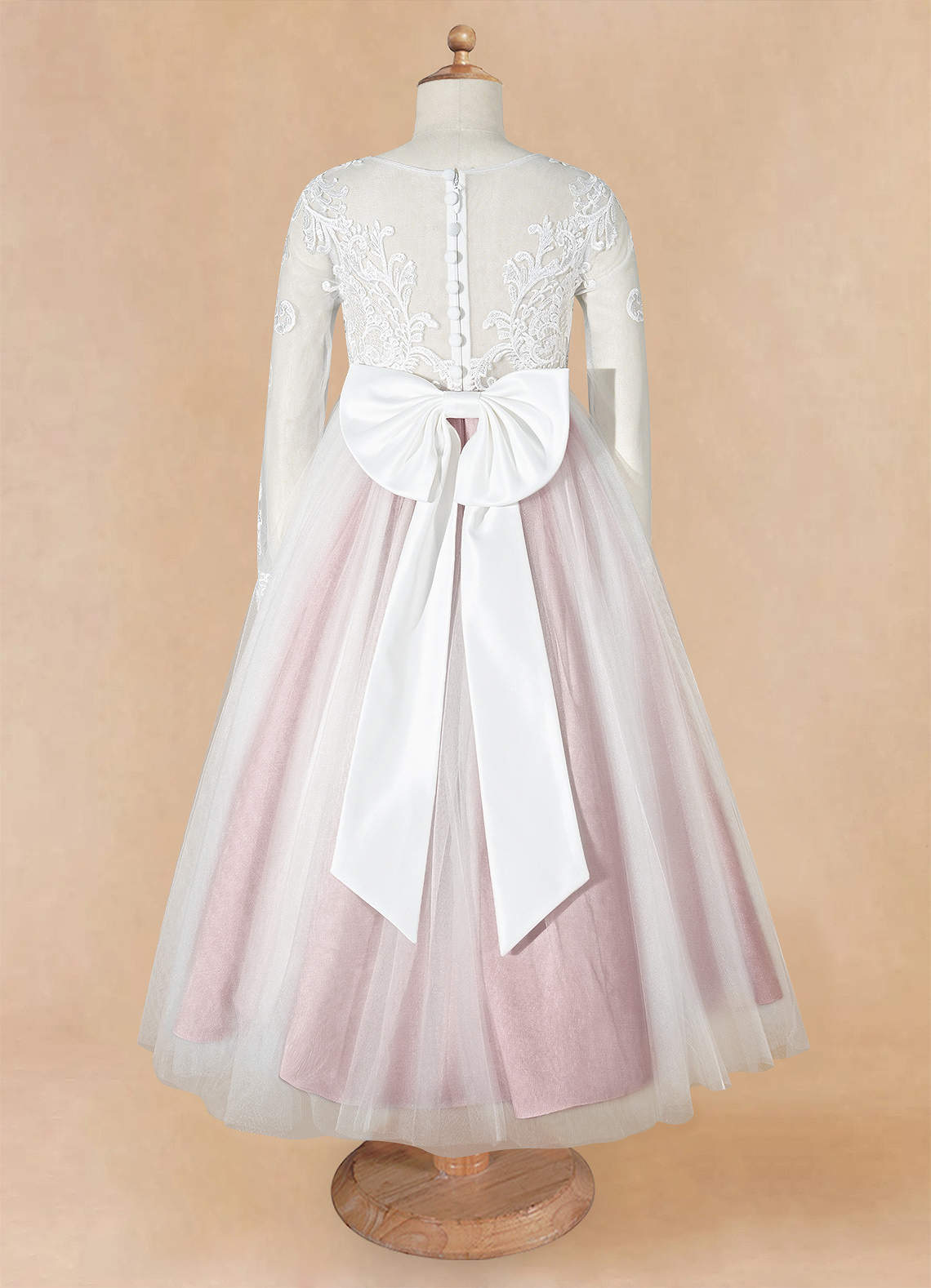 Azazie Elodie Robe Demoiselle D'honneur Fillette Robe Princesse en Dentelle Ivoire Rose Poussiéreux image10