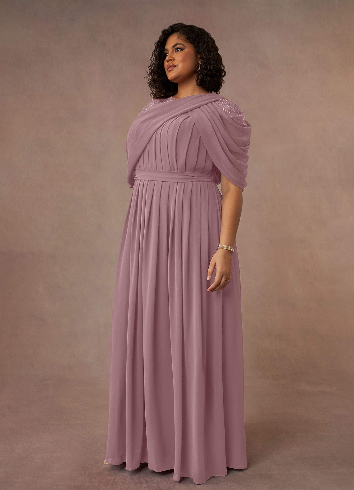 Azazie Olena Mother of the Bride Dresses Dusty Rose A-Line Sequins Chiffon Dress image2