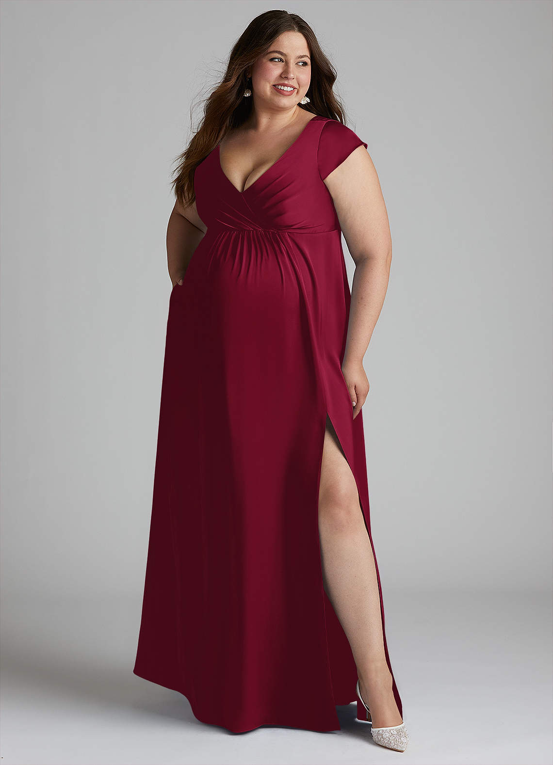 Azazie Allessia vestidos de dama de honor de maternidad Vestido de Corte En A Plisado Hasta el suelo Satén Elástico image9