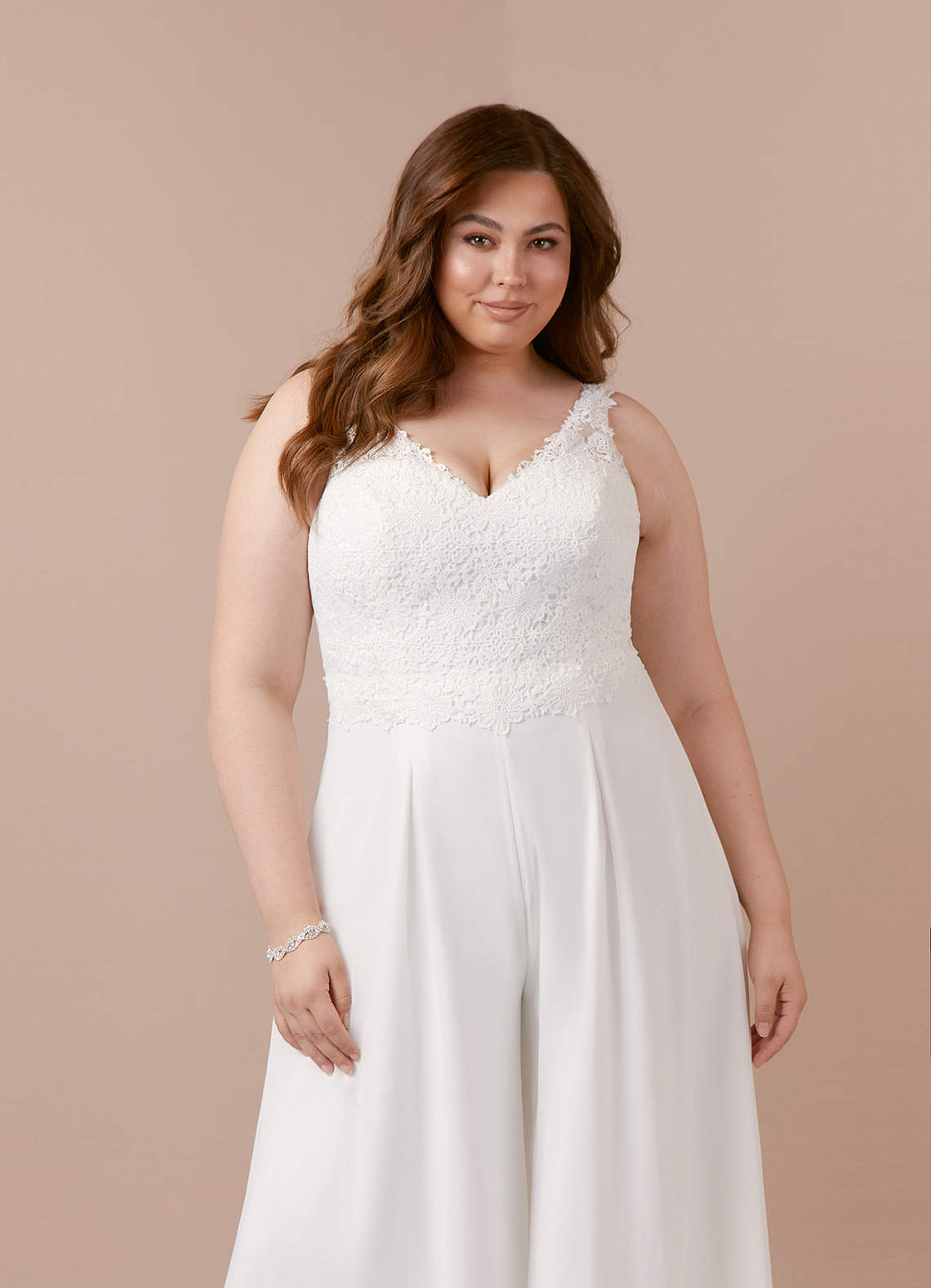 Azazie Florine Wedding Dresses Diamond White Pant Styles V-Neck Lace Chiffon Dress image10