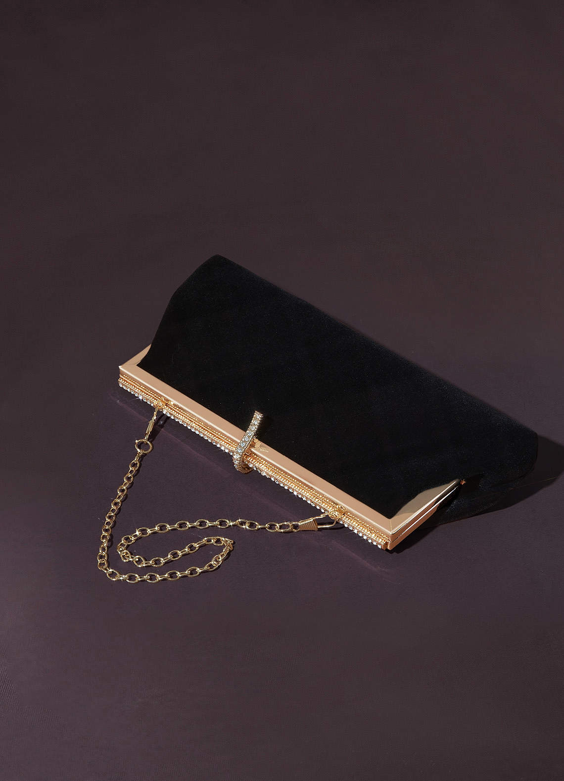 front Elegant Rhinestone Embellished Velvet Clutch Bag