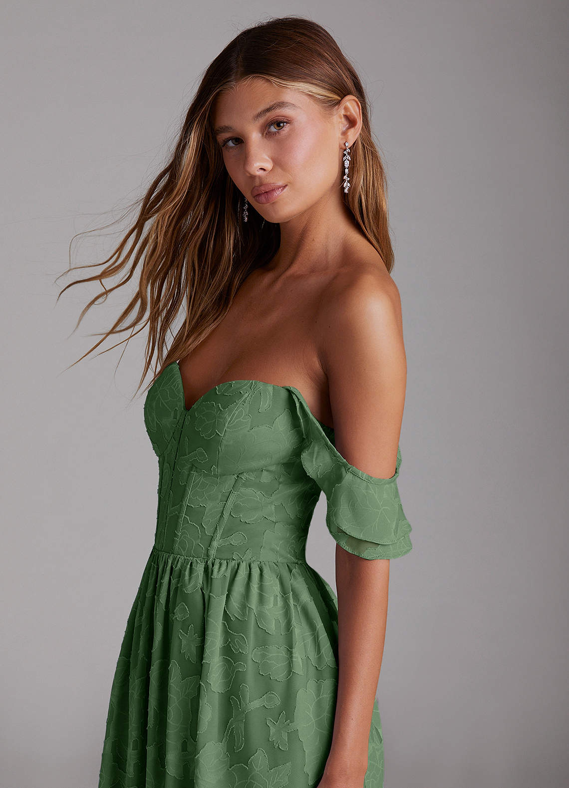 Azazie Denisse Bridesmaid Dresses Eucalyptus A-Line Ruched Floral Burnout Dress image4