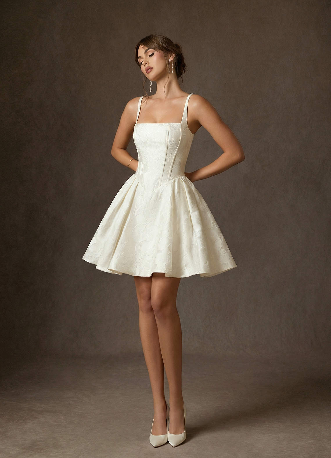 Azazie Daisley Wedding Dresses Antique White A-Line with Pockets Floral Jacquard Dress image5