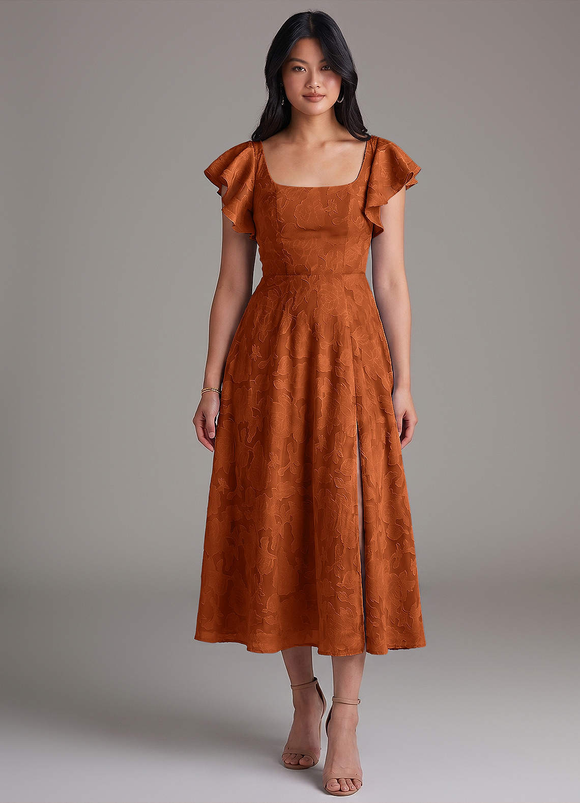 orange tea length bridesmaid dresses Orange Bridesmaid Dresses BABARONI