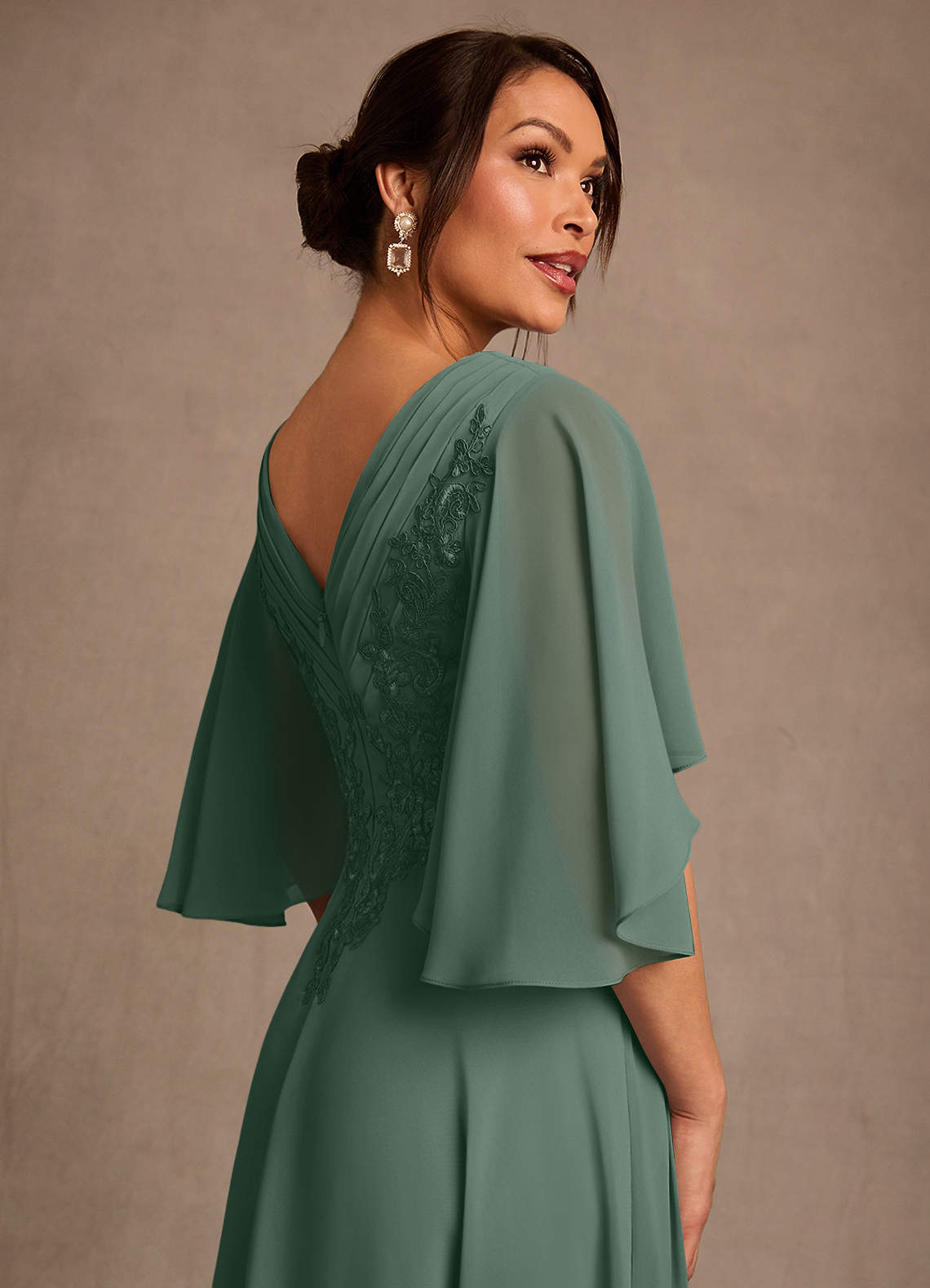 Azazie Tilda Mother of the Bride Dresses Eucalyptus A-Line Lace Chiffon Dress image3