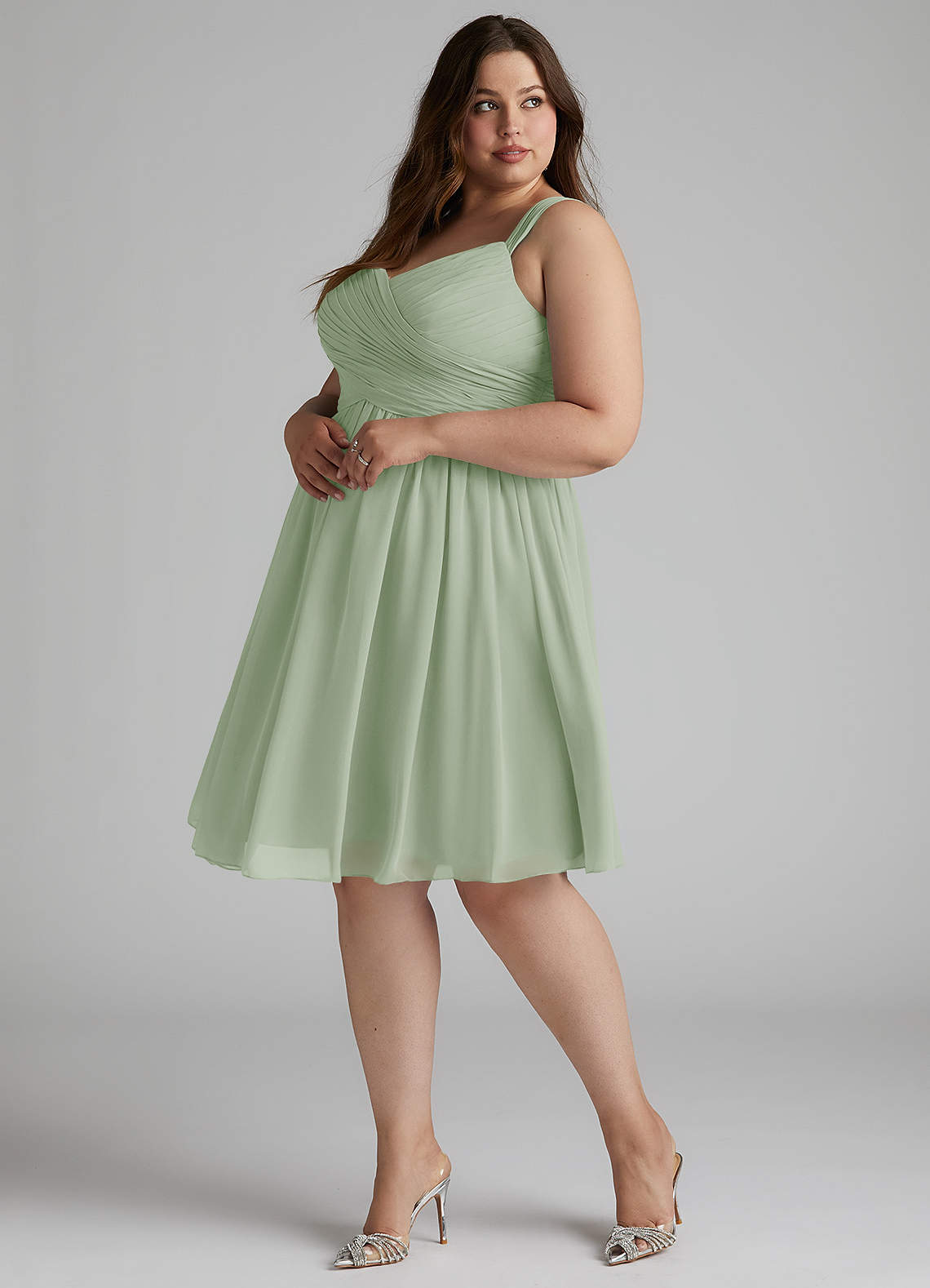 Azazie Angie Robes de demoiselle d'honneur Robe Trapèze en Mousseline de soie Corset Vert Sauge image12