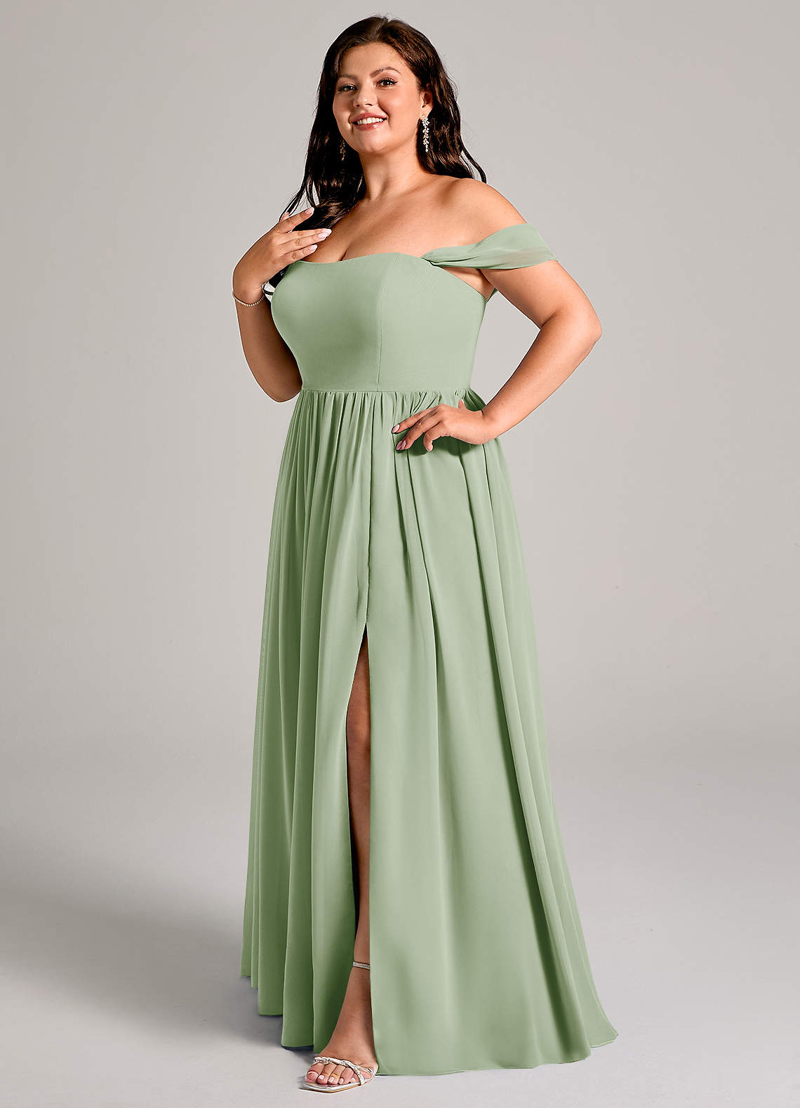 Azazie Calianna Bridesmaid Dresses Dusty Sage A-Line Off the Shoulder Chiffon Convertible Dress image1