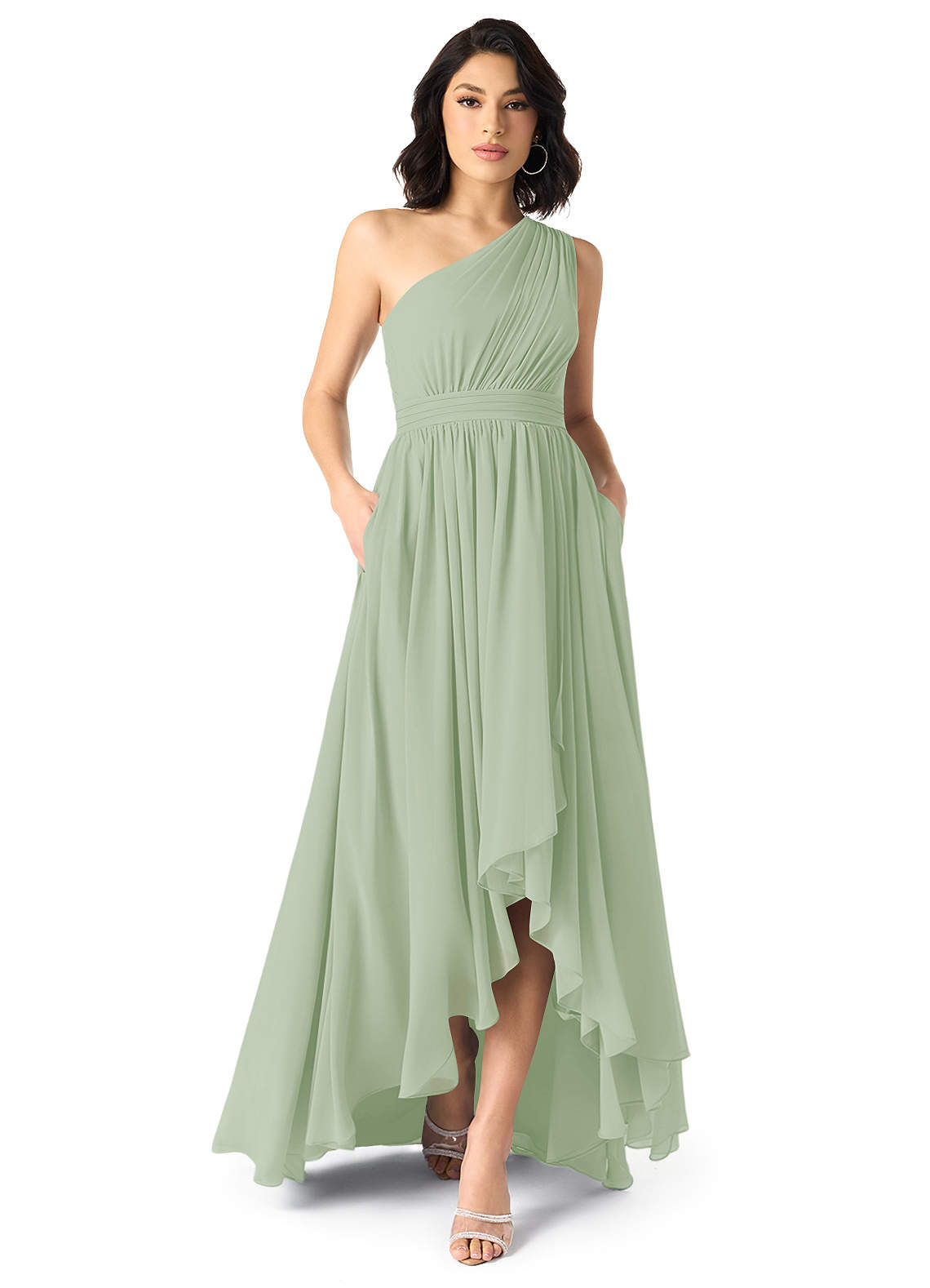 sachin and babi light blue dress Adrianna Papell One-Shoulder Chiffon Gown