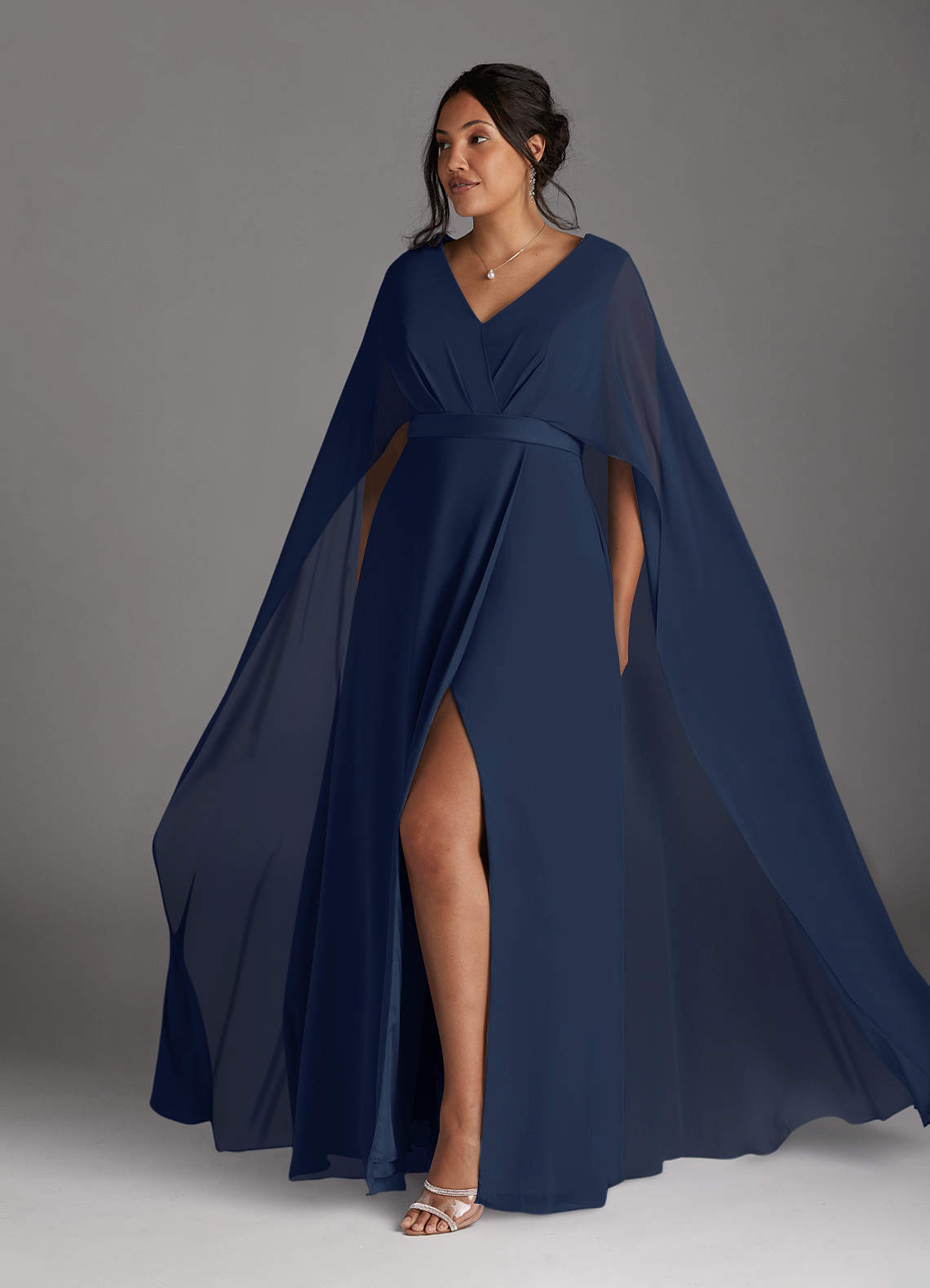 Azazie Isa Mother of the Bride Dresses Dark Navy A-Line V-Neck Pleated Chiffon Dress image9