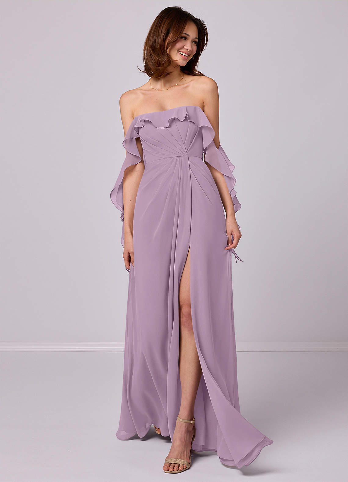Barbie ♥ Azazie Bridesmaid Dresses Wisteria A-Line Off the Shoulder Chiffon Convertible Dress image1