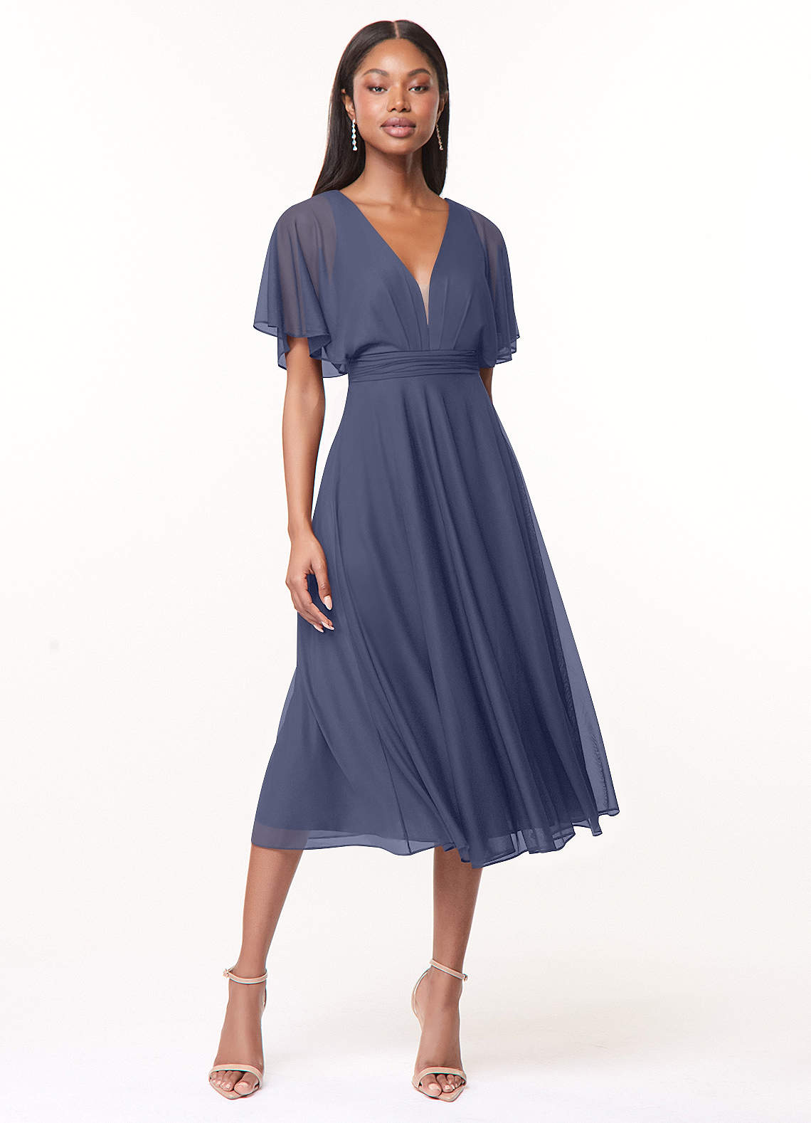 Azazie Tinsley Robes de demoiselle d'honneur Robe Trapèze en Maille Plissée Bleu Orageux image1