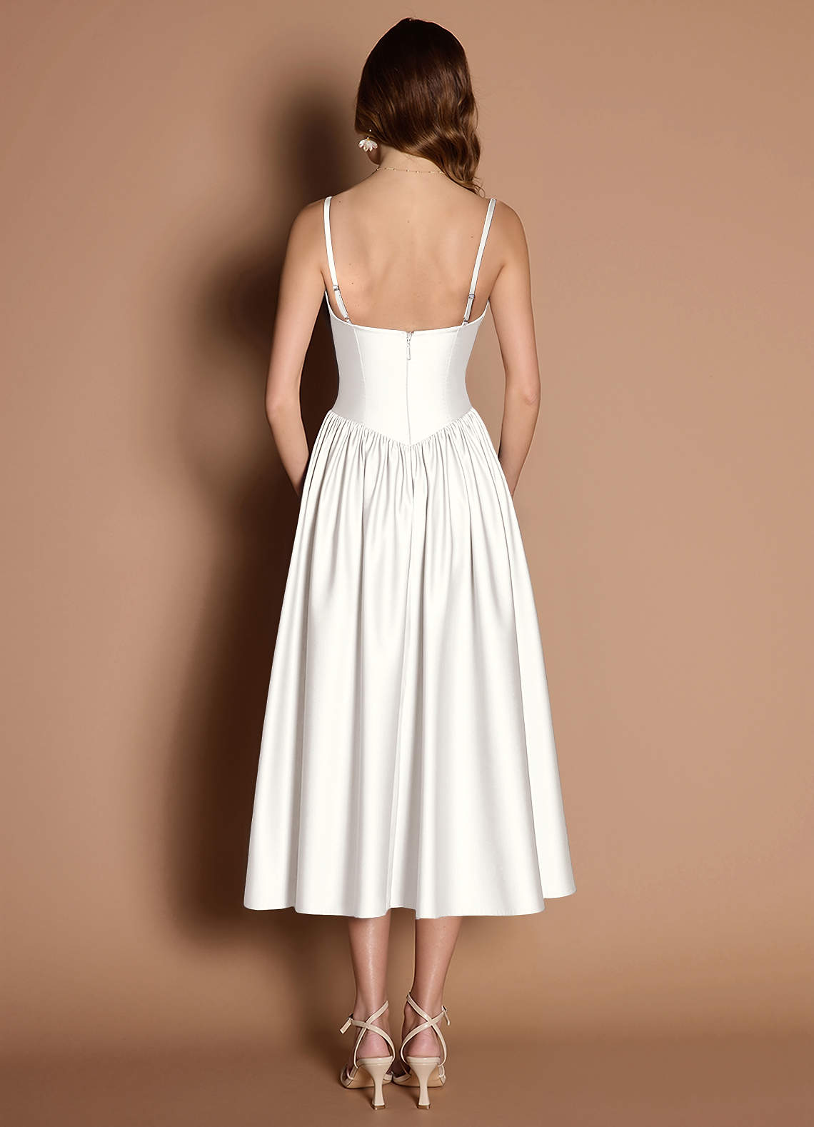 Ottilie White Pleated Midi Dress | Azazie