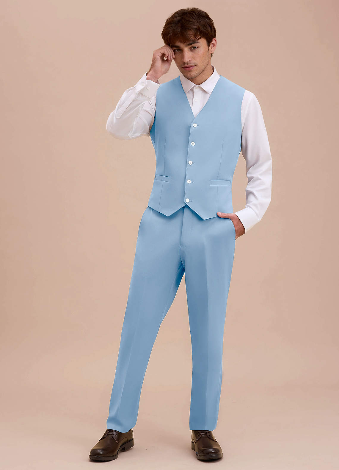 front Ethan Sky Blue Refined Weave Suit Vest