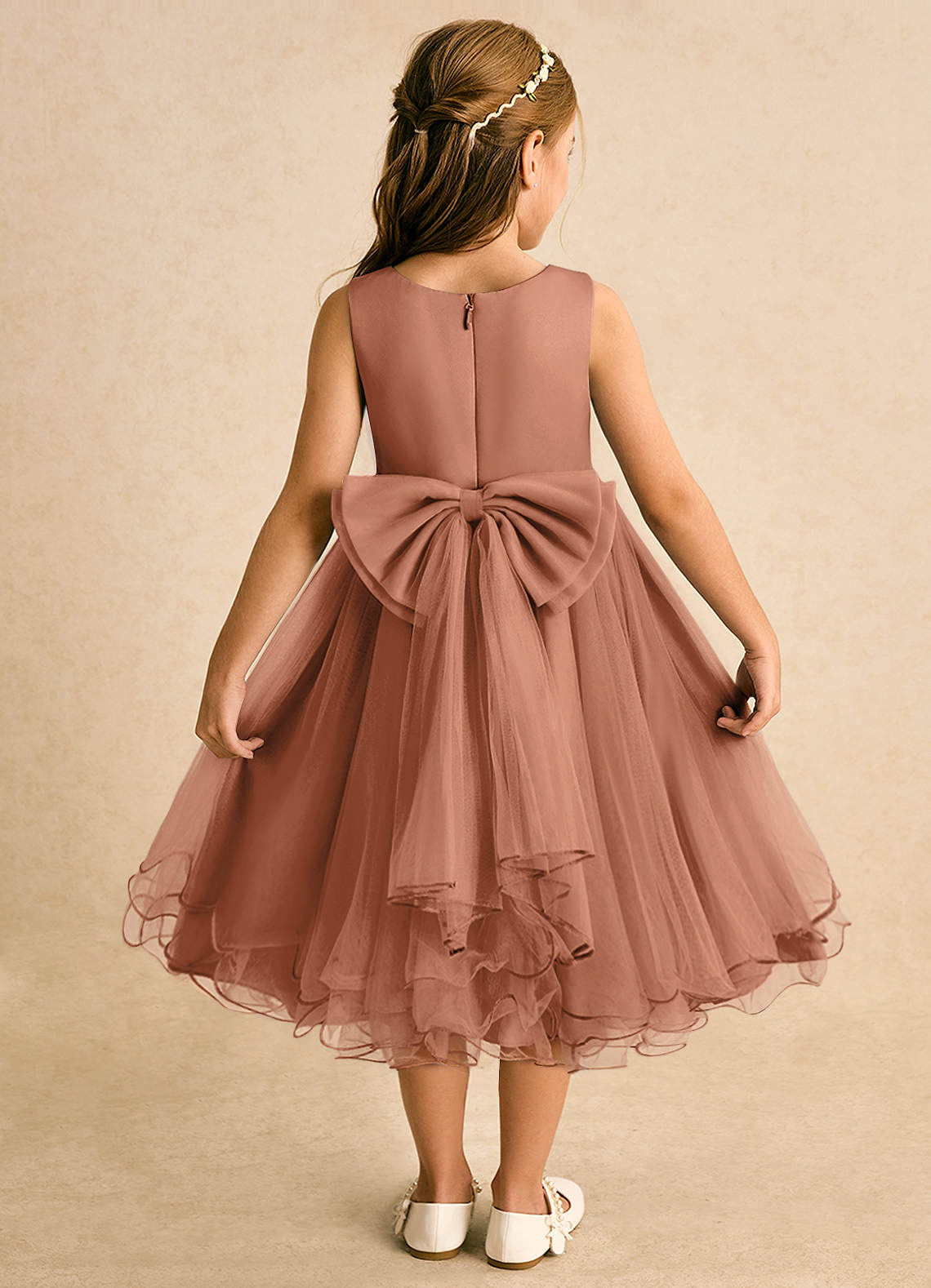Azazie Lass Flower Girl Klänningar Klänning A-Line i Tyll Rosett image1