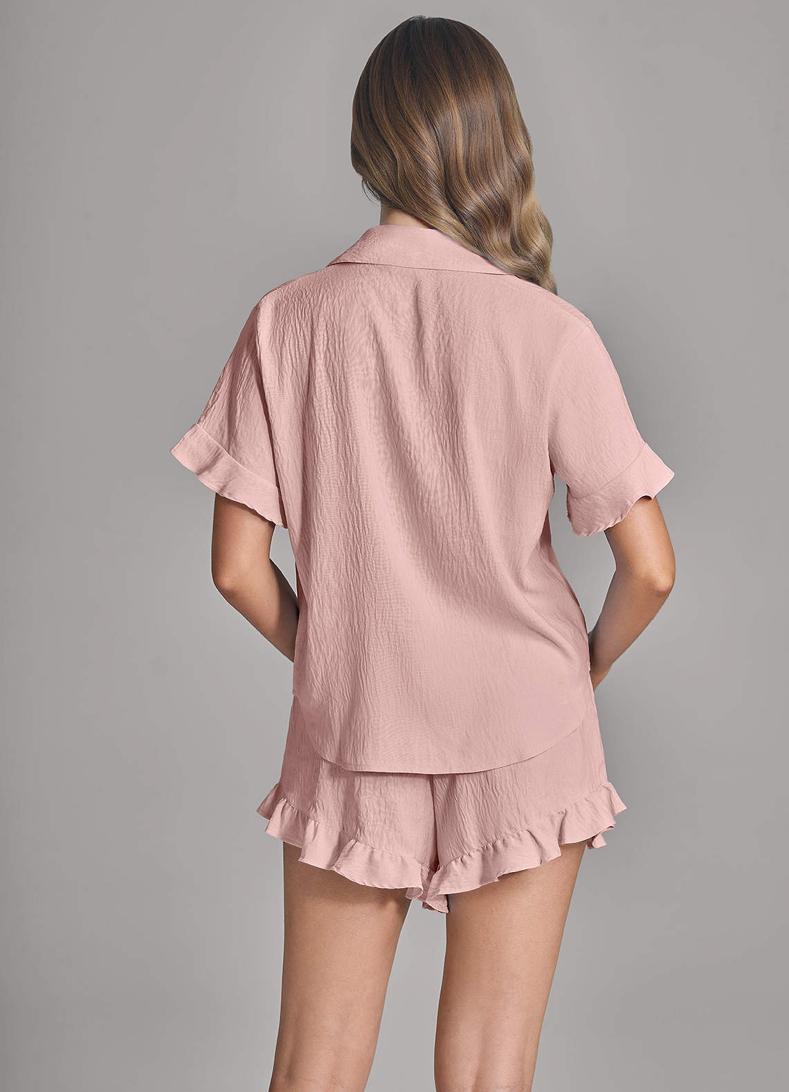 front Matching Color Ruffled Cloud-Soft Pajama Set