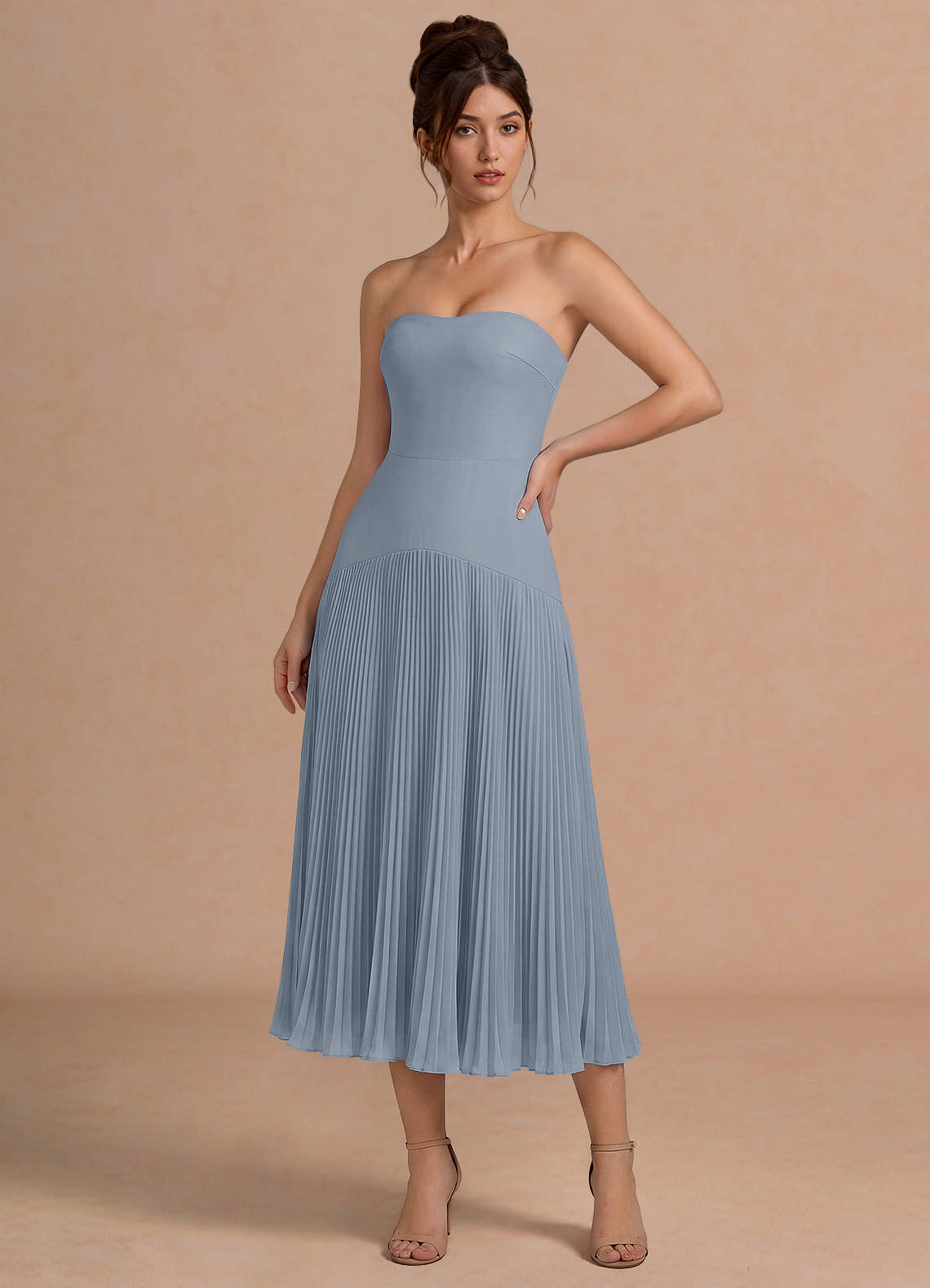 dusty blue midi bridesmaid dresses Yuliana Dress Wedtrend Women White Floral length_mid-length Size:US Size 6 this midi dress delivers