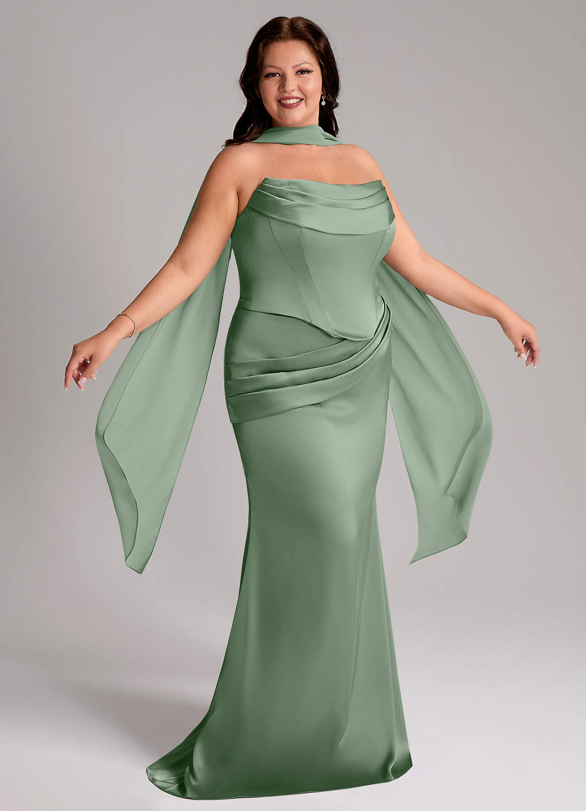 Azazie Sorrel Vestidos de damas de honor Vestido de Matcha de Satén Elástico de Corte Sirena Convertible con Sin tirantes image8