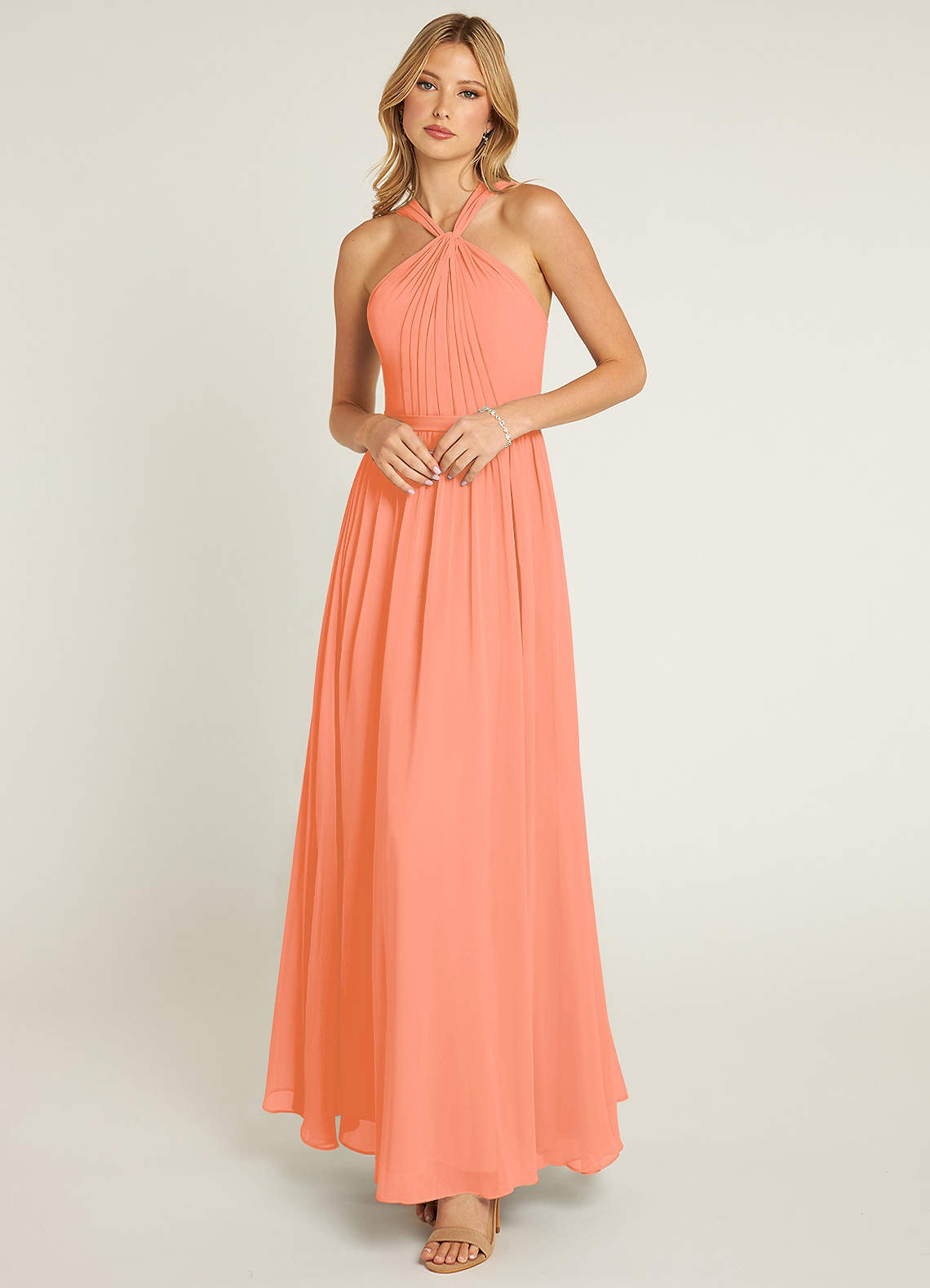 Azazie Jacey Bridesmaid Dresses Sunset A-Line Pleated Chiffon Dress image1
