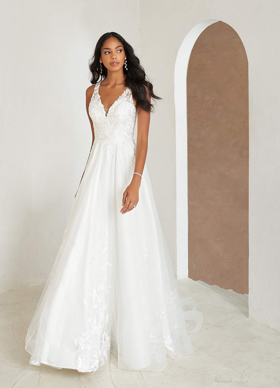 Platinum Diamond White A-Line Sequins Matte Satin Dress | Azazie