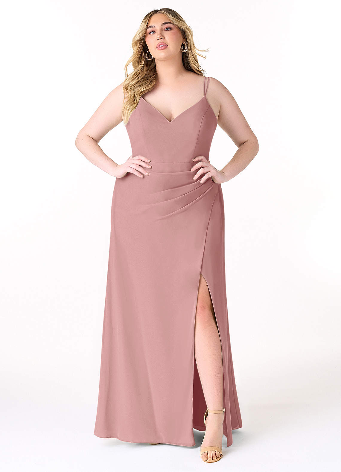 Azazie Leo Bridesmaid Dresses Dusty Rose Mermaid V-Neck Pleated Chiffon Dress image1
