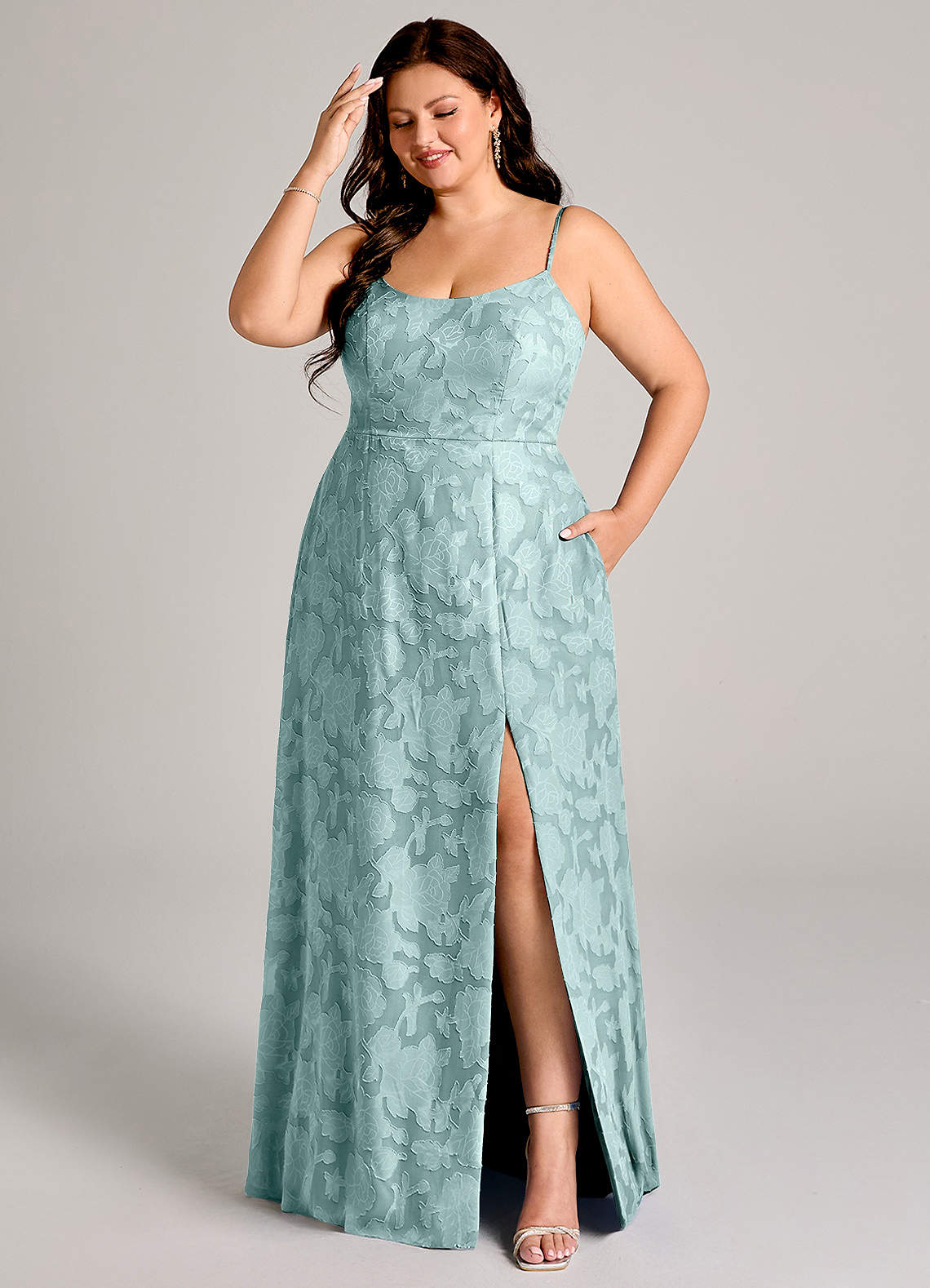 Azazie Moira Jurken voor bruidsmeisjes Jurk van Bloemen Burn-out met A-Lijn Zijsplit De Nevel image1