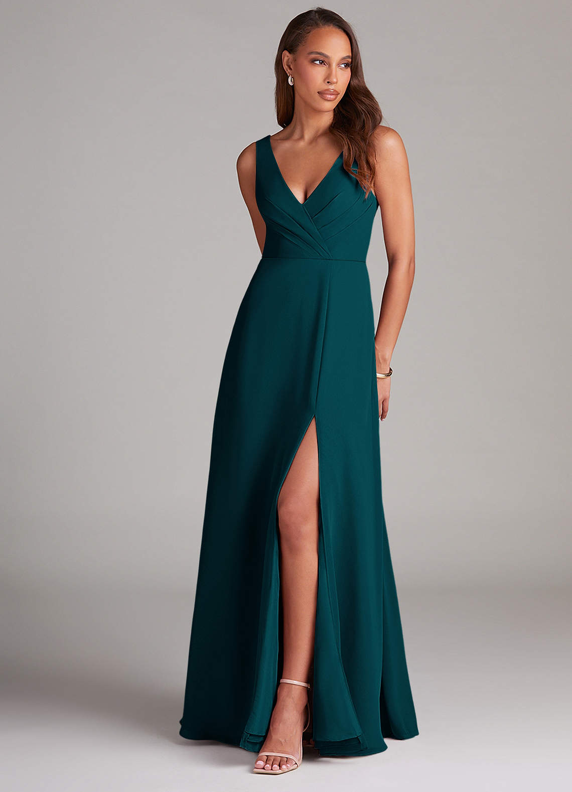 Azazie Nelly Bridesmaid Dresses Pine A-Line Pleated Chiffon Dress image1