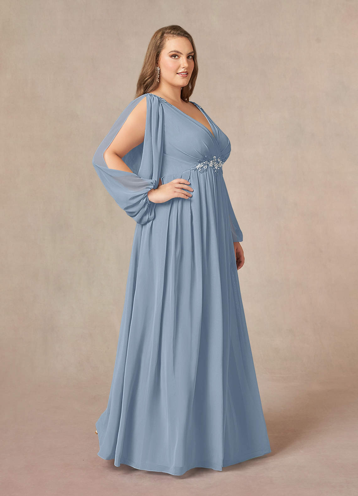 Azazie Gypsy Mother of the Bride Dresses Dusty Blue A-Line V-Neck Sequins Chiffon Dress image8