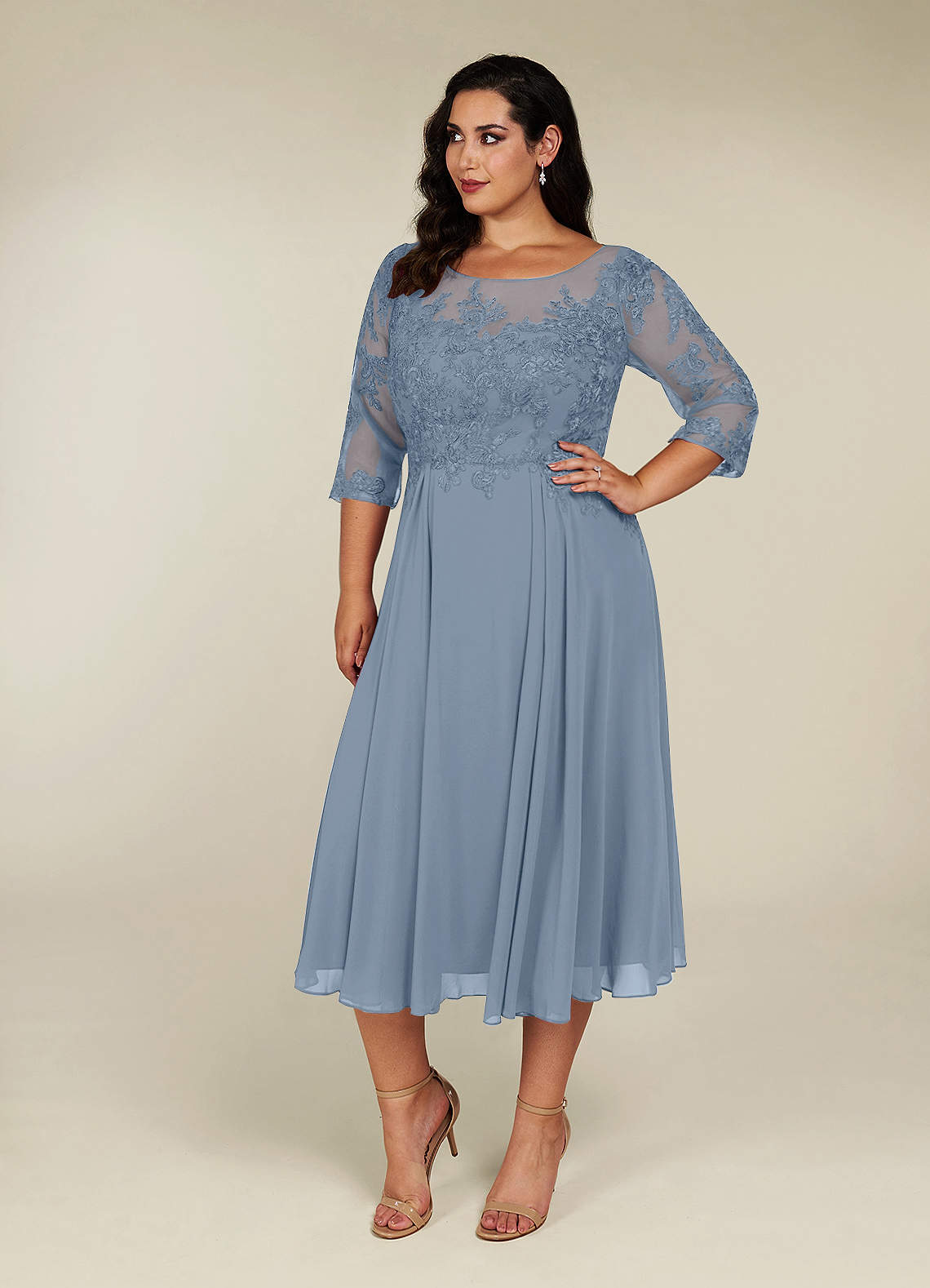 Azazie Marge Mother of the Bride Dresses Dusty Blue A-Line Scoop Lace Chiffon Dress image6