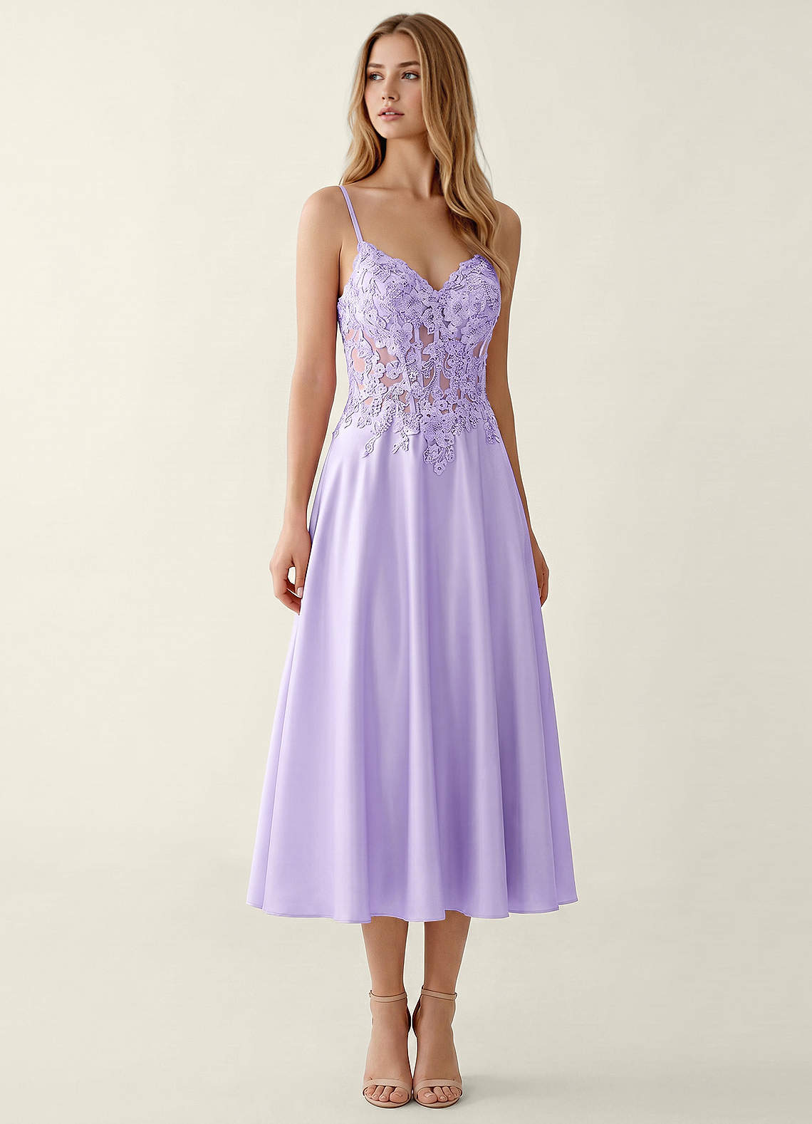 Corinna Purple Satin Lace Corset A-line Maxi Dress | Azazie