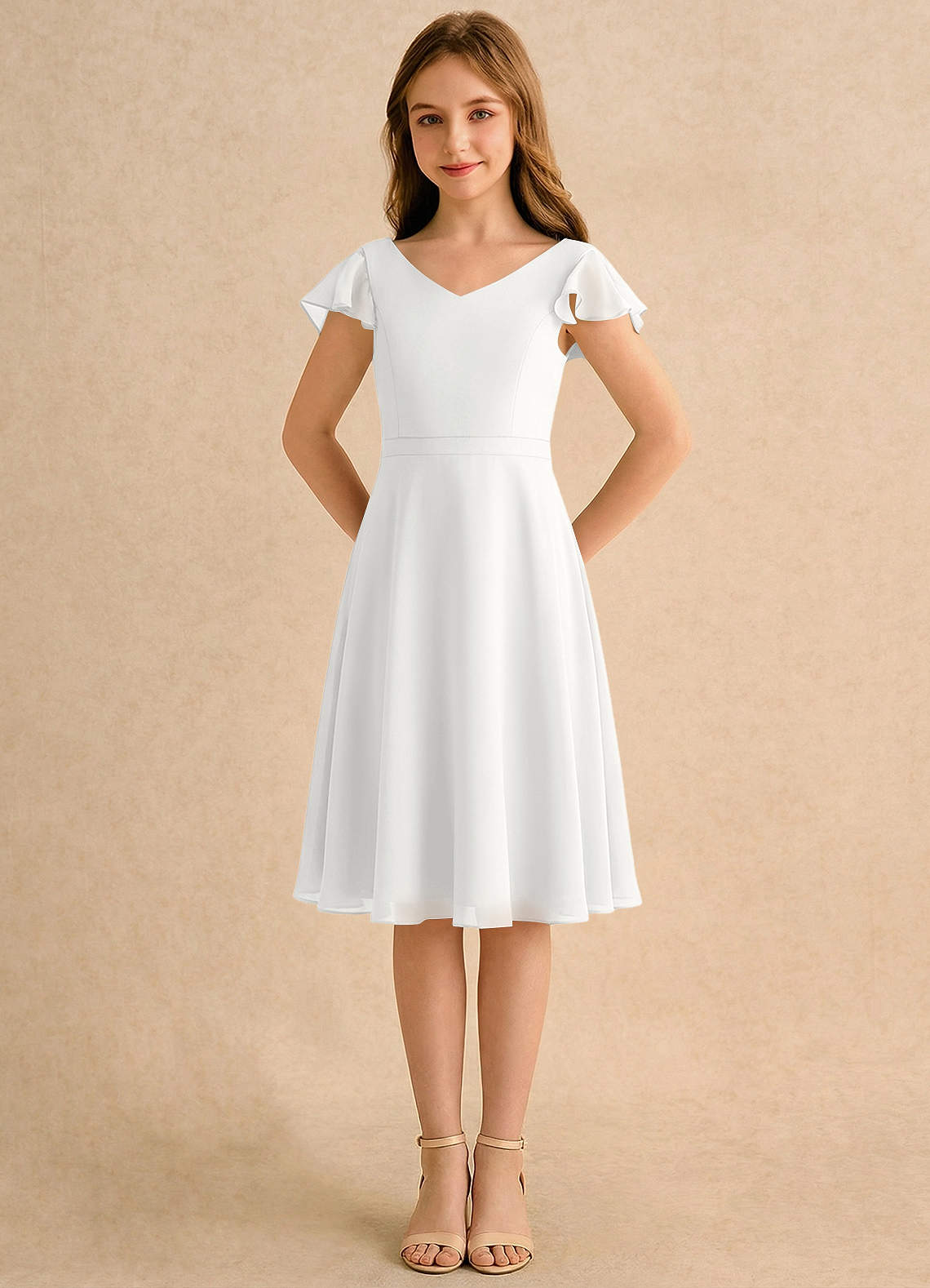 Azazie Narin Girls Formal Flower Girl Klänningar Klä A-Line i Chiffong med ärmar image4