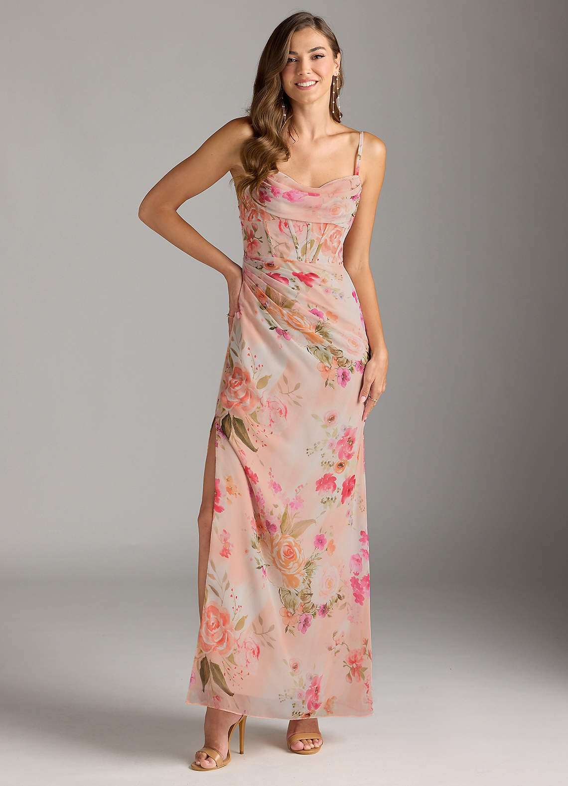 Azazie Mai Bridesmaid Dresses Abstract Bouquet Floral Sheath Pleated Chiffon Dress image1