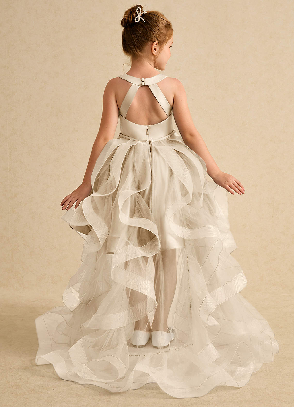 Azazie Julietta vestidos de niña de las flores Vestido de Champán de Tul de Princesa con Convertible image1