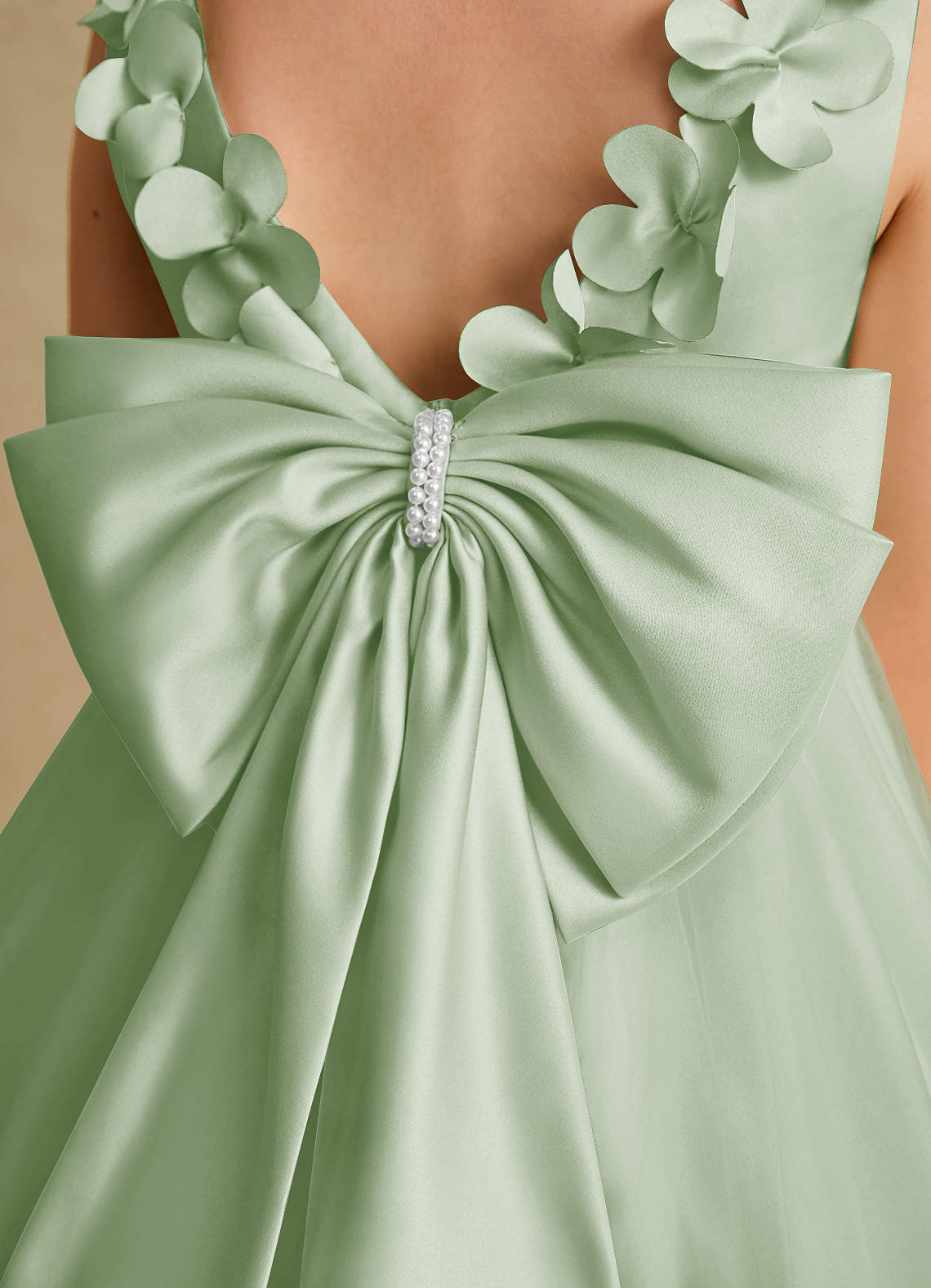 Azazie Lilli Robe Demoiselle D'honneur Fillette Robe Trapèze en Tulle Arc Sauge Poussiéreuse Sauge Poussiéreuse image5