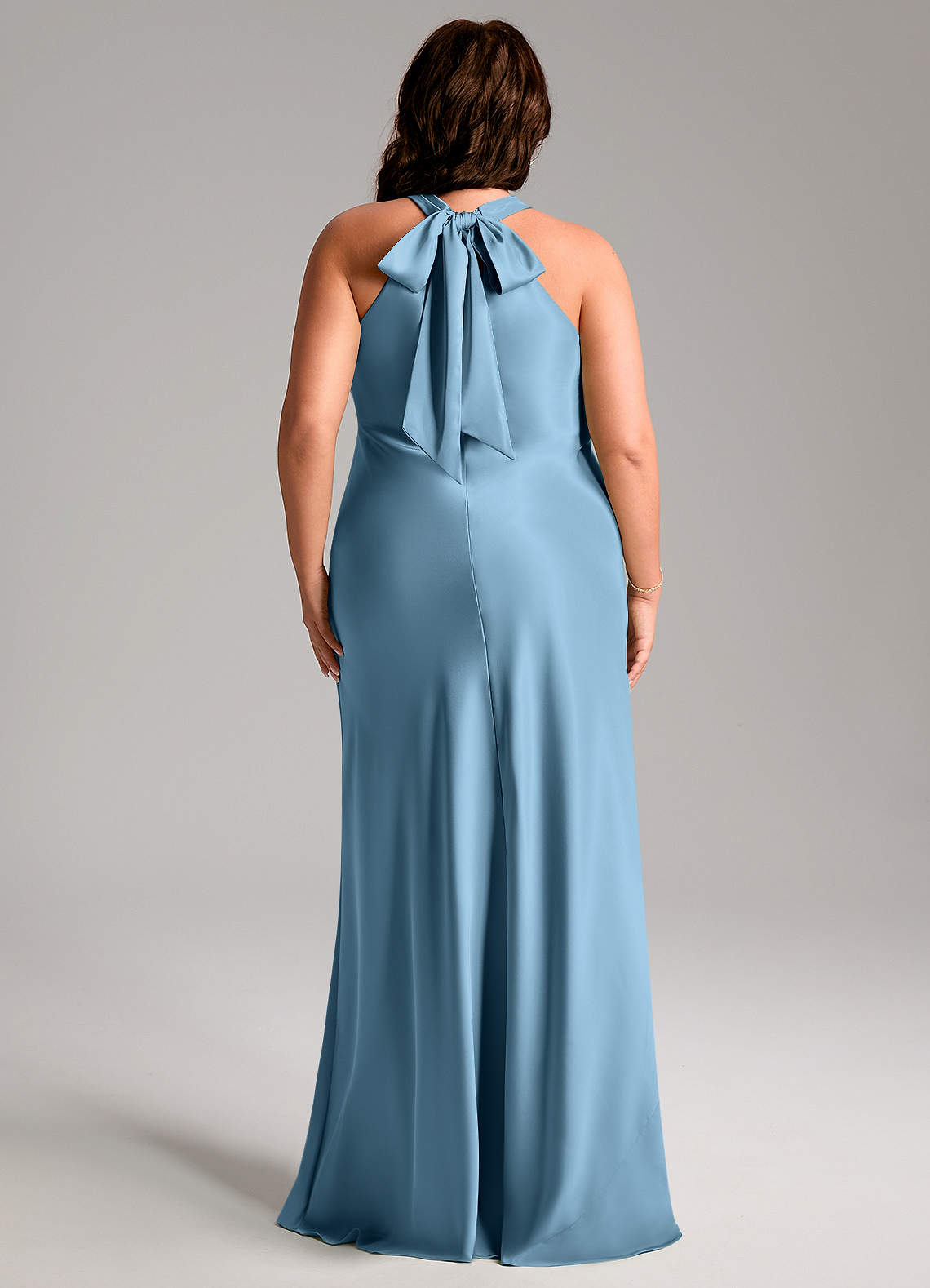 Azazie Doretta Bridesmaid Dresses Steel Blue Mermaid Pleated Stretch Satin Dress image9