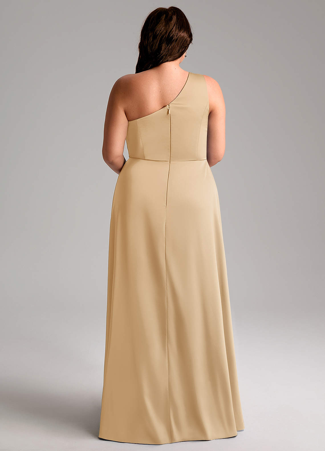 Azazie Brooke Bridesmaid Dresses Gold A-Line One Shoulder Stretch Satin Dress image8