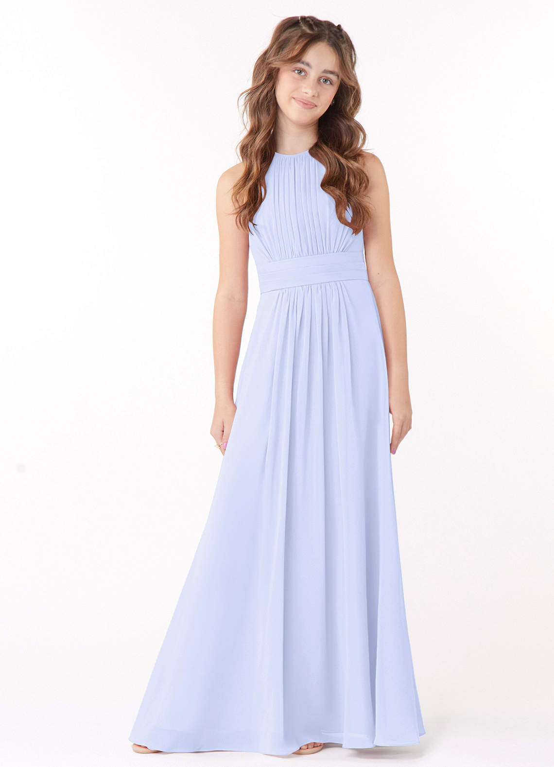 Azazie Bonnie Junior Abito A-Line in Chiffon Plissettato Lavanda image1