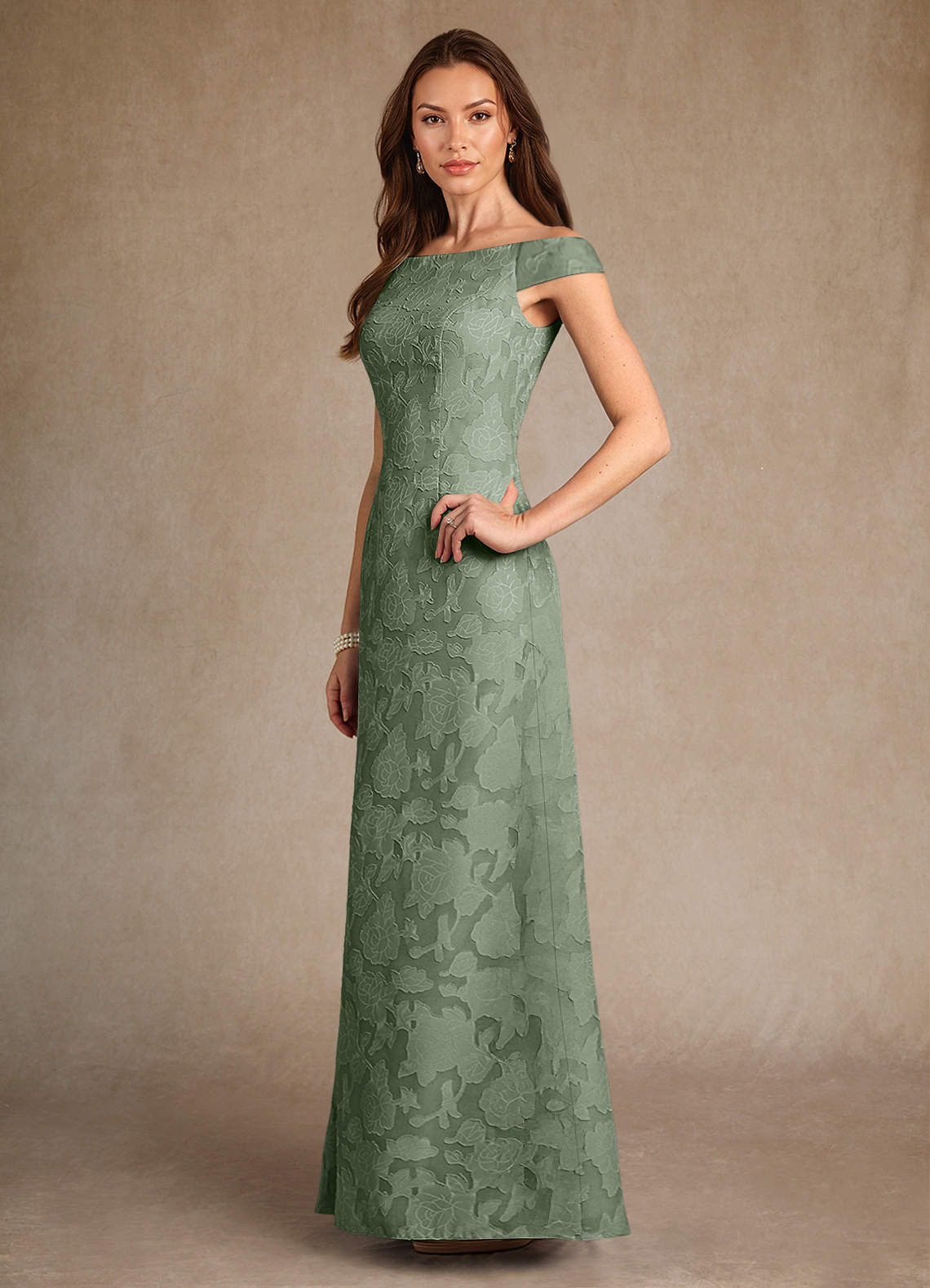 Azazie Moore Mother of the Bride Dresses Matcha A-Line Boatneck Floral Burnout Dress image3