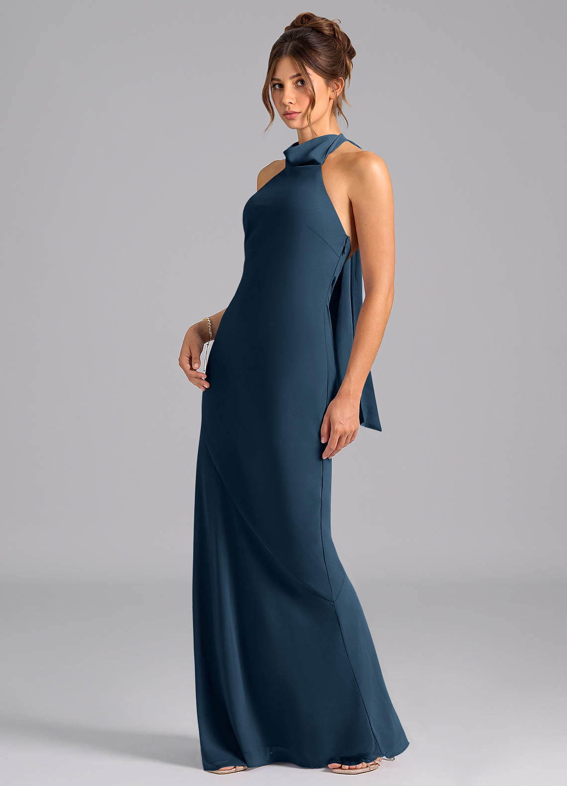 navy chiffon dress Short Sleeve A-line Gown by Ladivine CL07 ABC Fashion Hidden back zipper/clasp self-portrait 'Navy Chiffon Feather Midi'