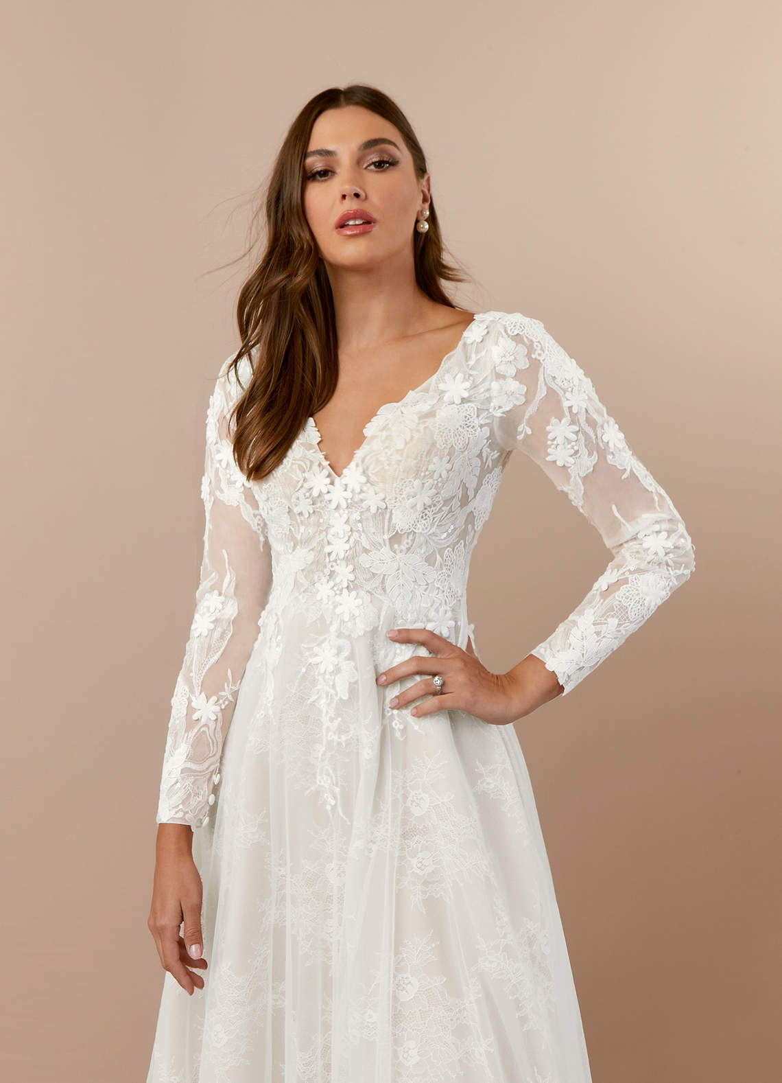 Azazie Leila Wedding Dresses Diamond White A-Line V-Neck Sequins Tulle Dress image8