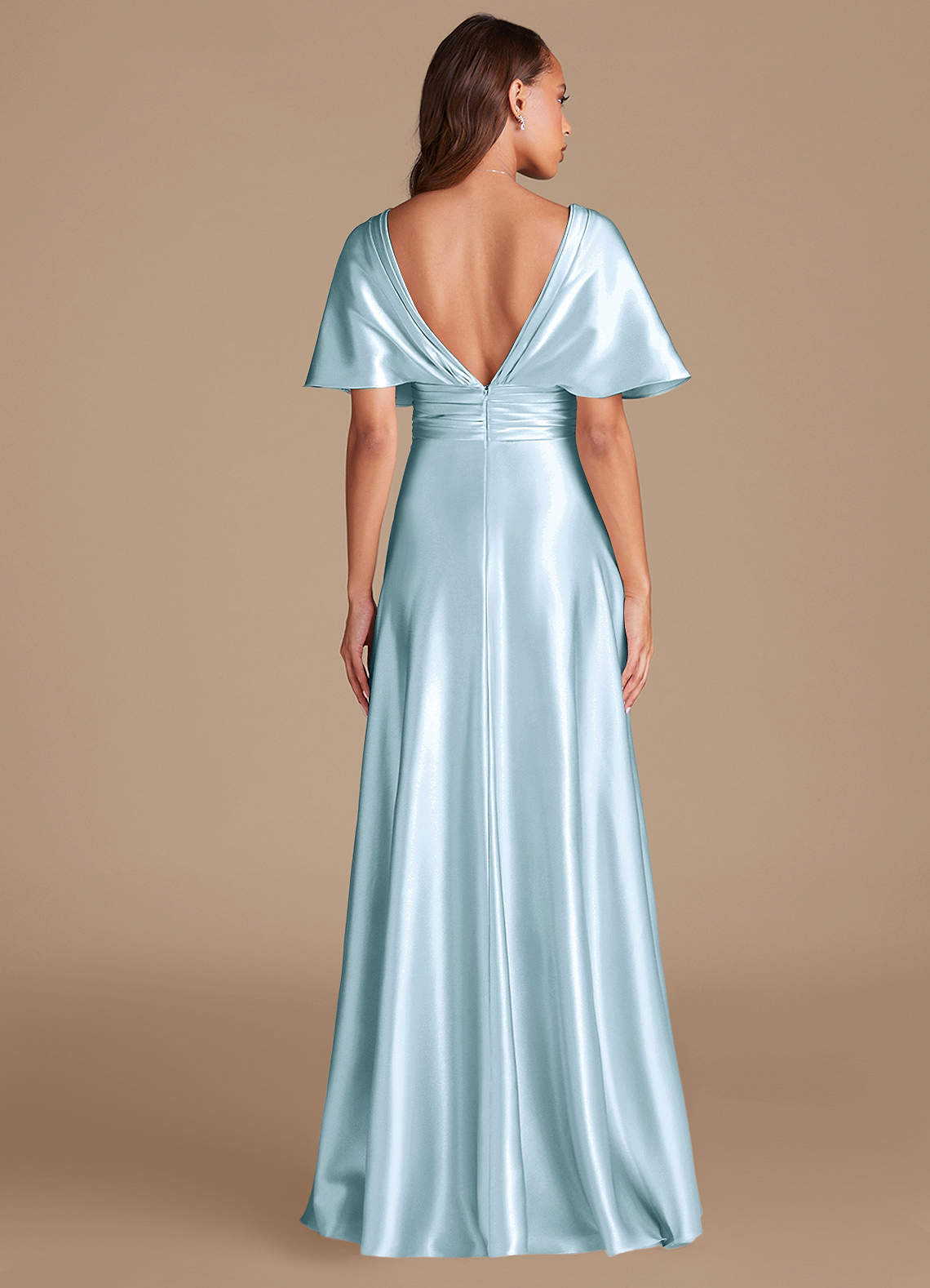 Azazie A-Line V-Neck Floor-Length Metallic Satin Bridesmaid Dresses - Sky Blue