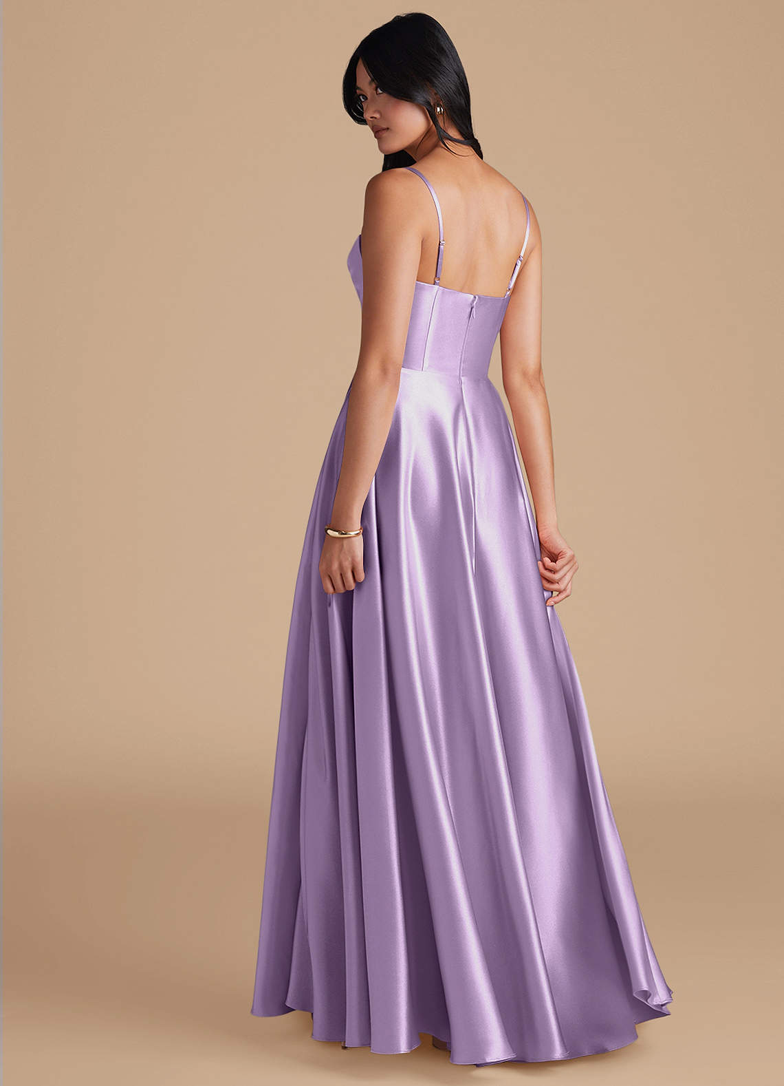 Azazie Elle Bridesmaid Dresses Lilac A-Line with Pockets Metallic Satin Dress image1