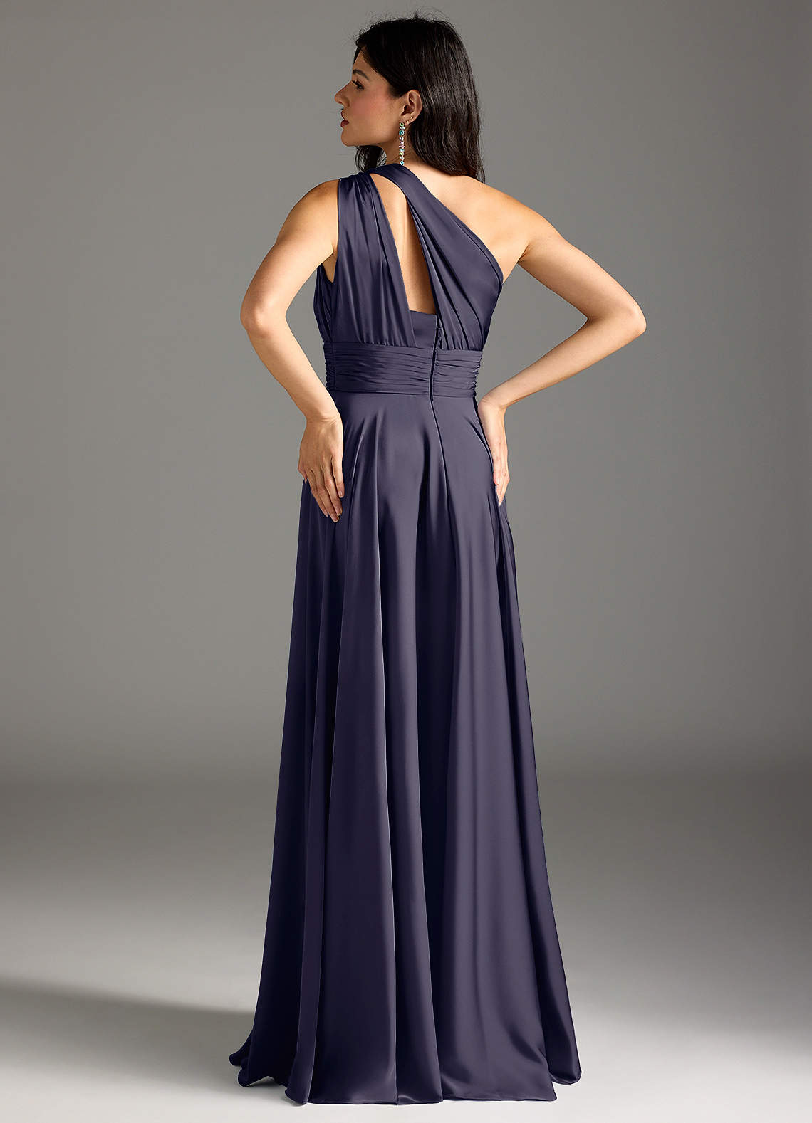 Azazie Charlize Bridesmaid Dresses Stormy A-Line One Shoulder Stretch Satin Dress image5