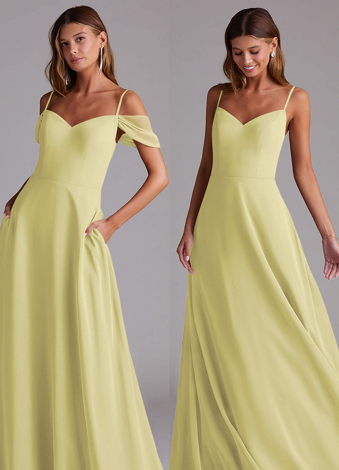 Azazie Marley Abiti da Damigella Abito Convertibile A-Line in Chiffon a Spalla Scoperta Sorbetto Al Limone image7