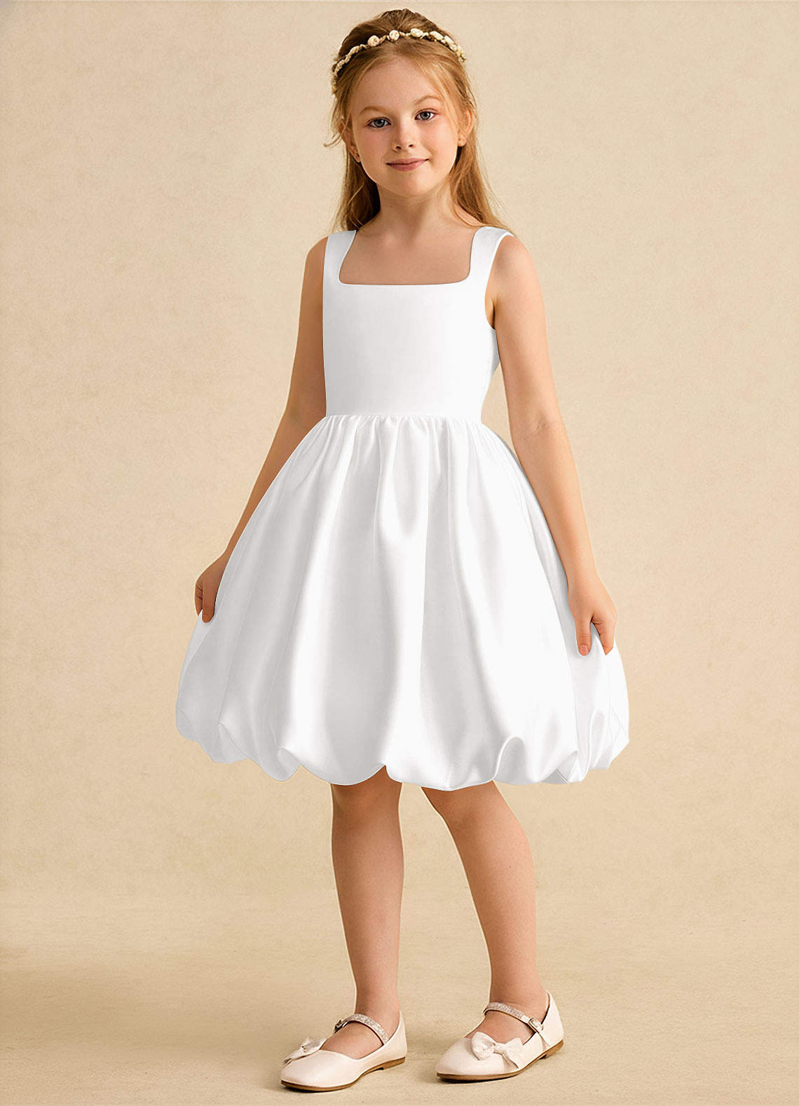 Azazie Nirvana Robe Demoiselle D'honneur Fillette Robe Princesse en Mat Satiné Rayé Blanc image4